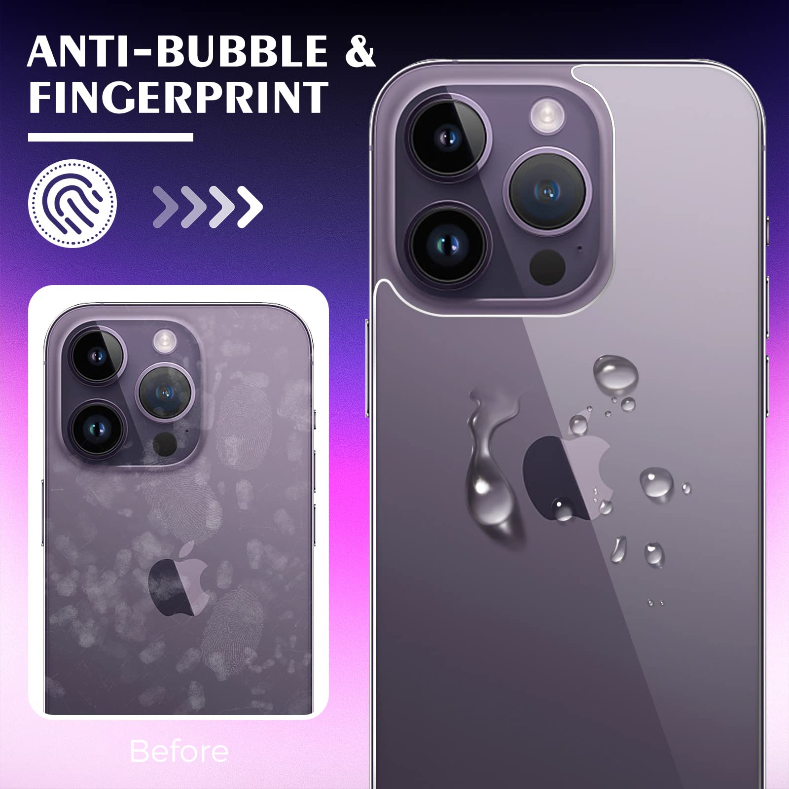 Beeyoka [3 Pack] iPhone 14 Pro Screen Protector Set - Front & Back Tempered Glass + Camera Lens Protector | Anti-Fingerprint, Anti-Scratch, HD Clear | Perfect for Everyday Use, Travel & Outdoor Activities (6.1 inch)