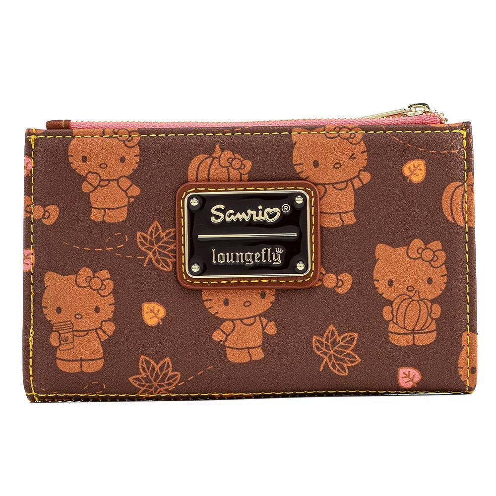 Loungefly Hello Kitty Pumpkin Spice All Over Print Flap Wallet - Cute Crossbody Wallet for Women, Girls | Perfect for Halloween, Fall Fashion & Disney Collectors