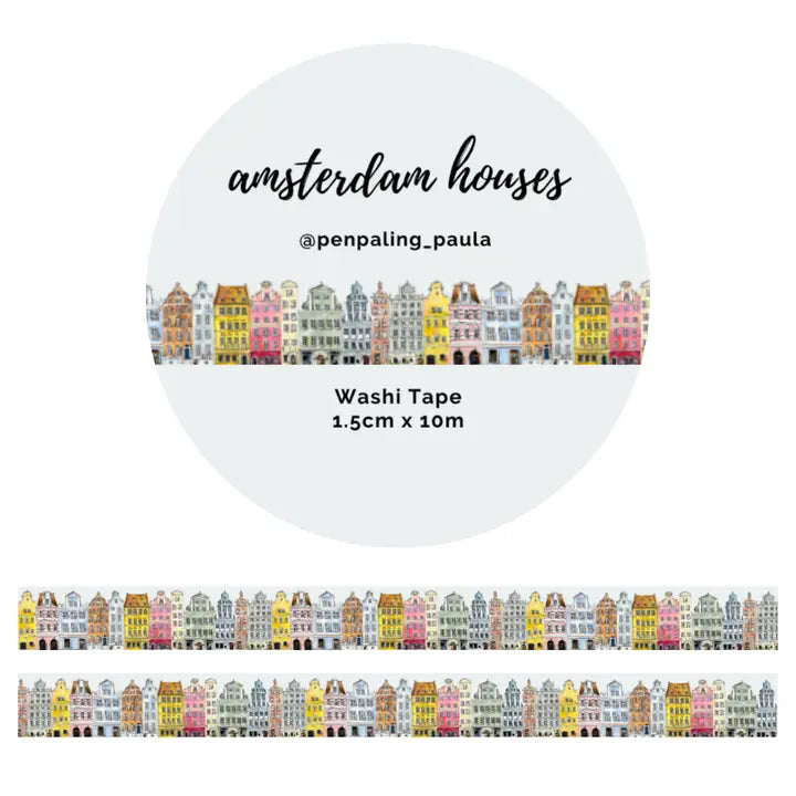 Amsterdam Houses Washi Tape - Decorative Japanese Paper Tape for Scrapbooking, Journaling, DIY Crafts & Home Decor - Perfect for Bullet Journals, Gift Wrapping & Planner Stickers