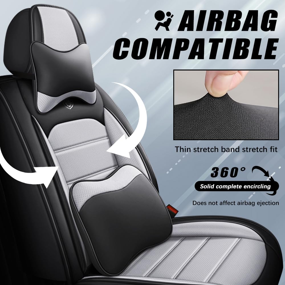 Premium Nappa Leather Seat Covers for Volkswagen VW Taos 2022-2024 - Waterproof Soft Car Seat Protectors with Airbag Compatibility (5-Piece Set, Black & Gray) | Perfect for Daily Commuting, Road Trips and Interior Protection