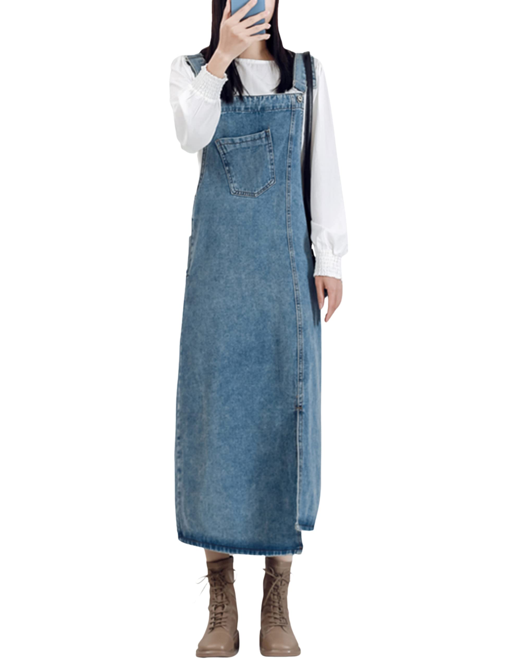 Omoone Women's Denim Overalls Dress - Loose Fit Button Front Jumpsuit with Adjustable Straps & Pockets | Casual Outfit for Spring, Summer, Farm Visits & Outdoor Adventures