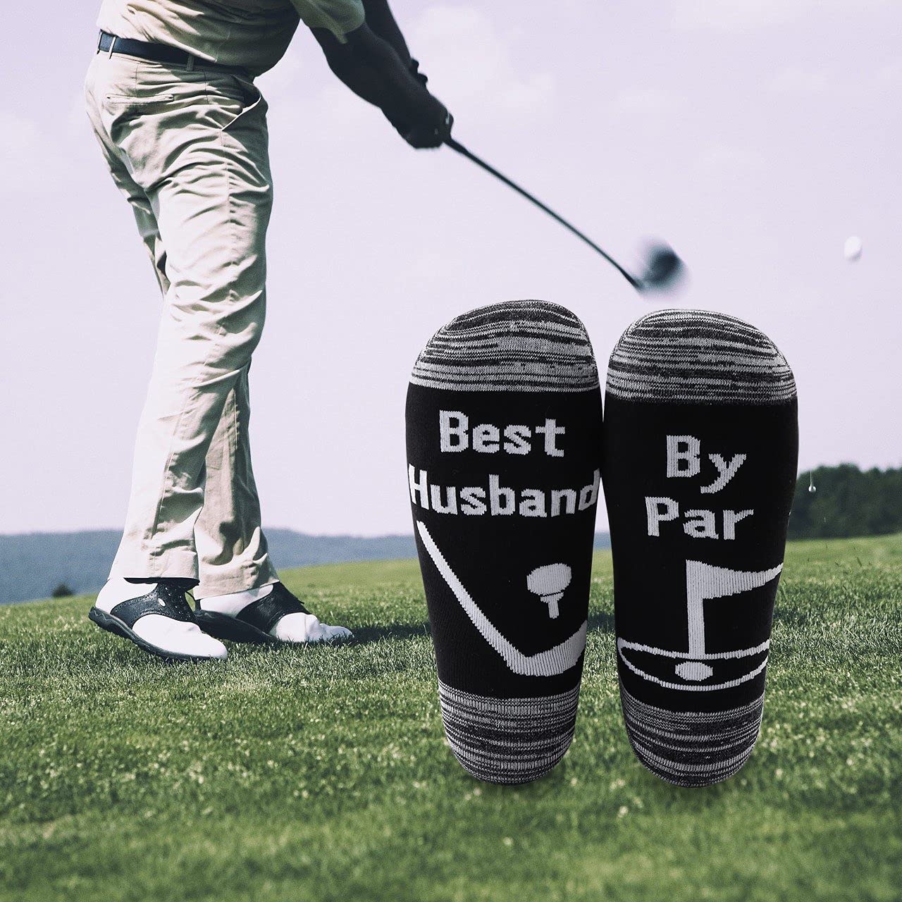 LEVLO Golf Socks for Men - Comfortable Cotton Socks with Funny Golf Puns - Perfect Gift for Husband & Golf Lovers - Ideal for Golfing, Casual Wear & Special Occasions