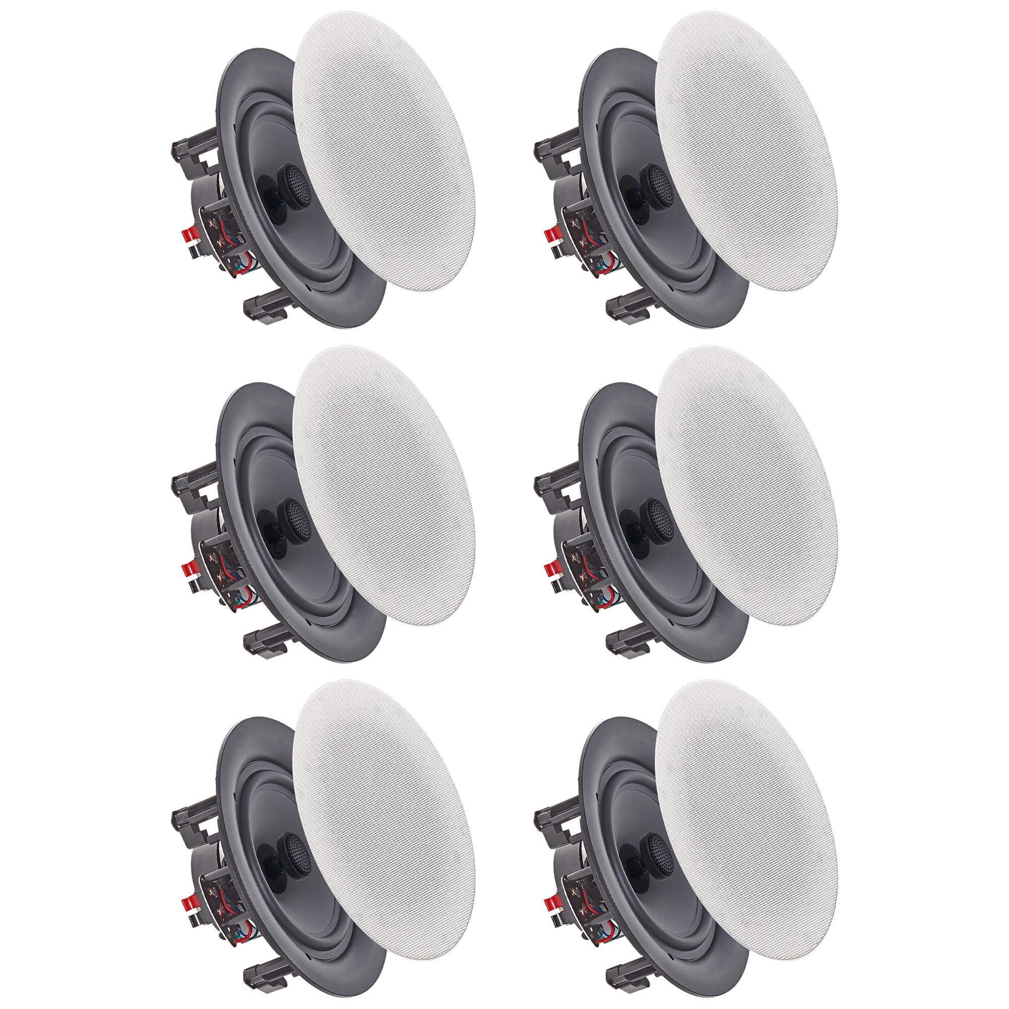 Vaiyer 6.5 Inch 8 Ohm 200 Watts In-Wall In-Ceiling Speakers - Set of 6 Frameless 2-Way Mid Bass Woofer for Home Theater, Office, Kitchen & Living Room Audio | Flush Mount Installation for Seamless Home Decor