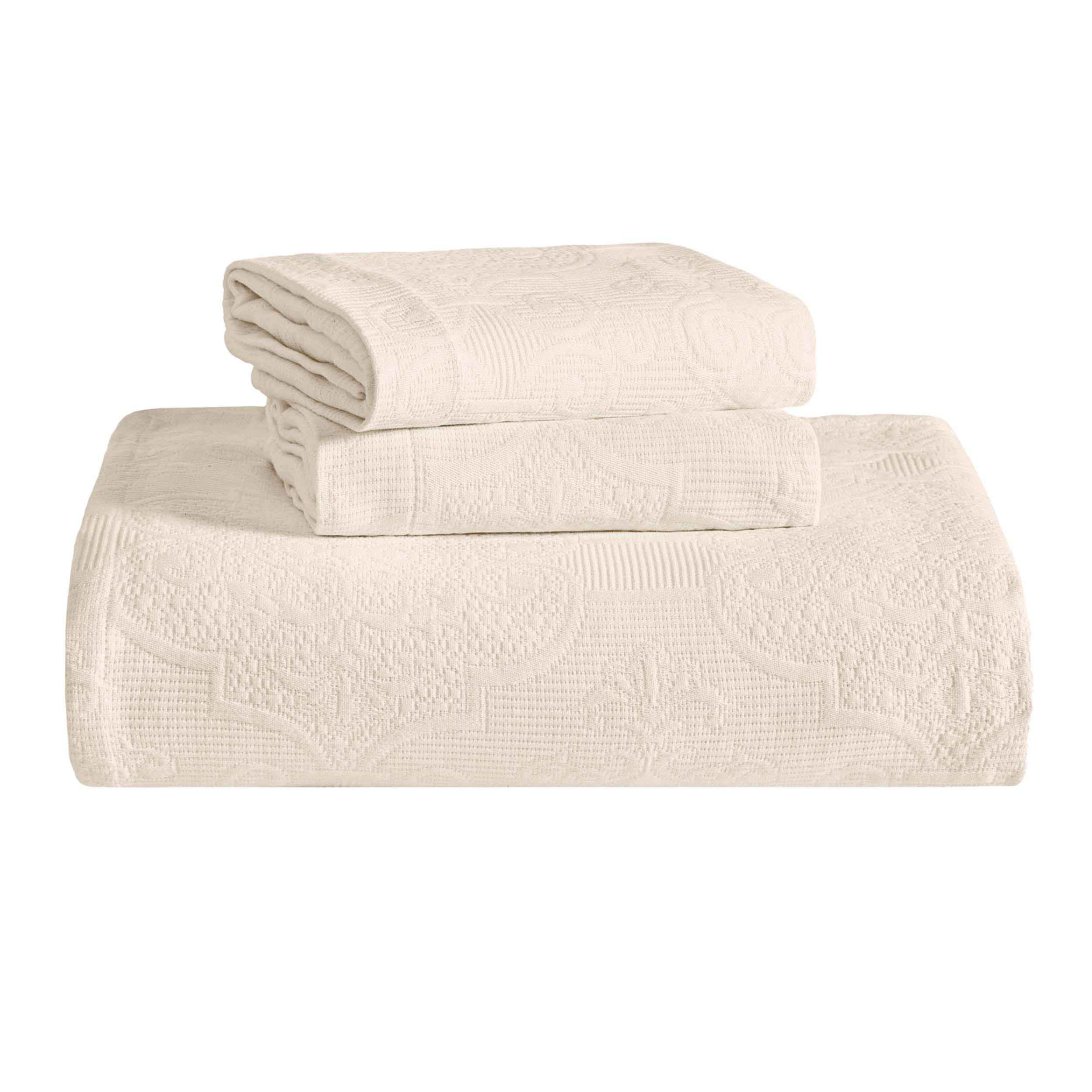 Florin Cotton Matelassé Jacquard Bedspread Set with Scrolling Medallion Design - Luxury Queen/King Size Bedding for Master Bedroom, Guest Room & Hotel Decor