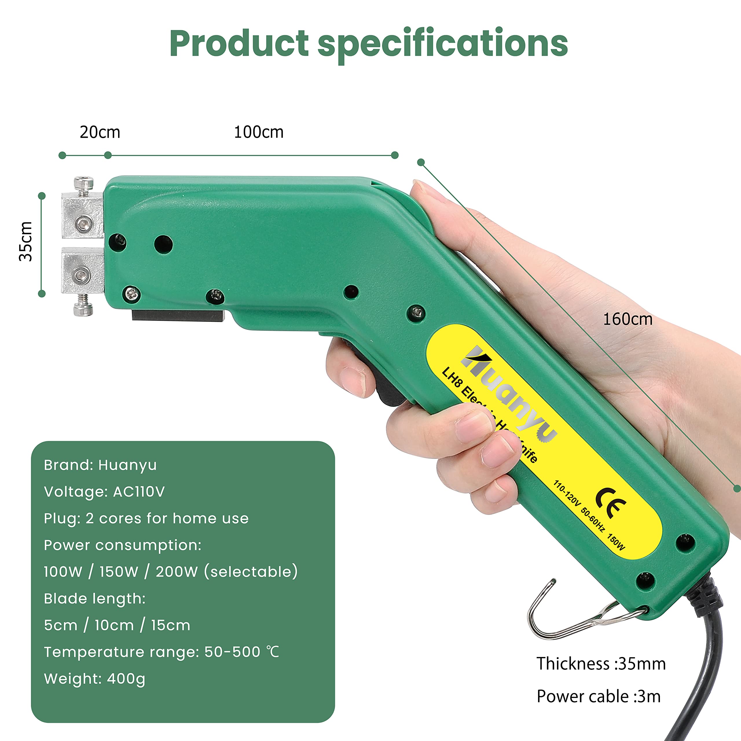 Huanyu 100W Professional Electric Foam Cutter Kit - 600°C Hot Knife for Styrofoam, Sponge & Rope Cutting - DIY Sculpture Tool with Straight 5cm Blade & Carrying Case (110V) - Perfect for Arts & Crafts, Model Making, and Home Decoration Projects