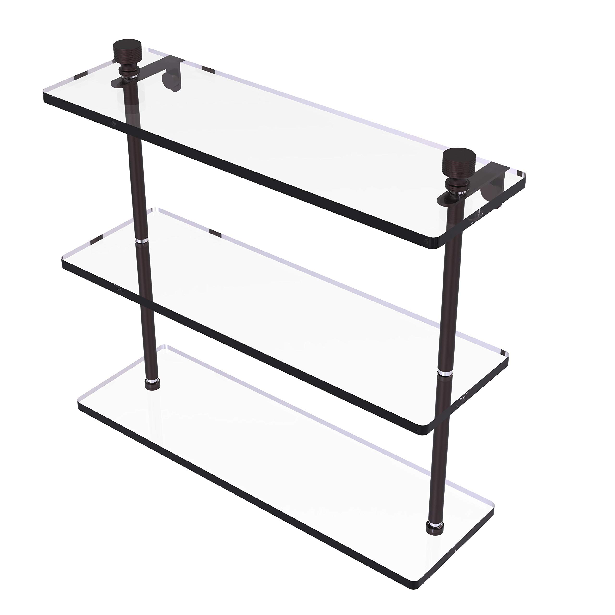 Allied Brass FT-5/16 Foxtrot Collection 16 Inch Triple Tiered Glass Shelf in Antique Bronze - Perfect for Bathroom, Kitchen, or Living Room Storage & Display