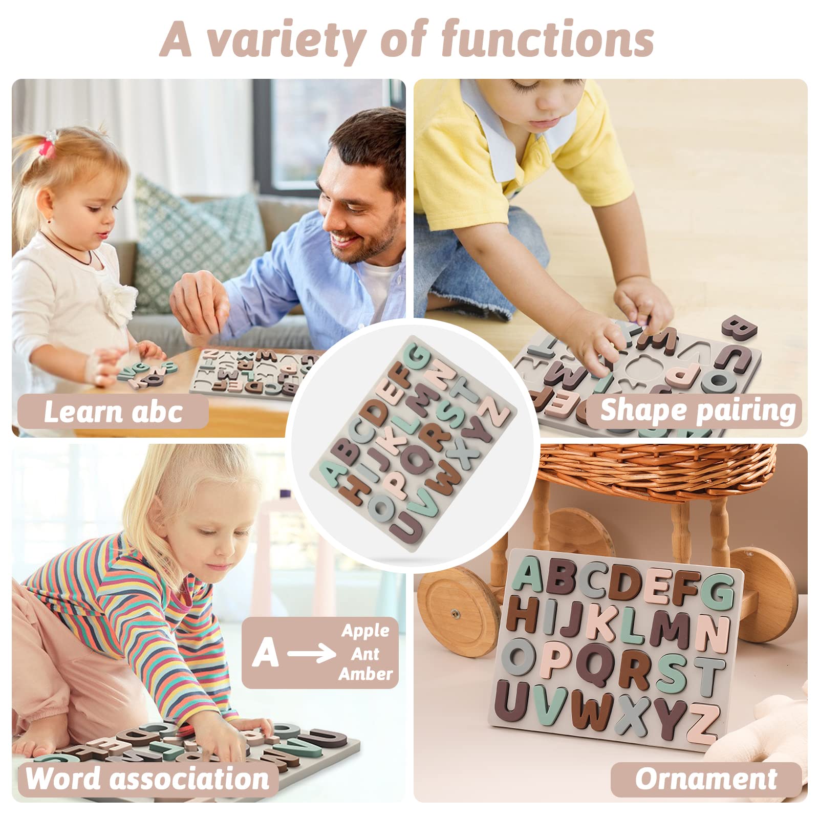 **Soft Silicone ABC Puzzle for Toddlers - Montessori Alphabet Learning Toy with Puzzle Board & Letter Blocks - Preschool Early Education Gift for Boys & Girls - Perfect for Home, Classroom & Travel Play**
