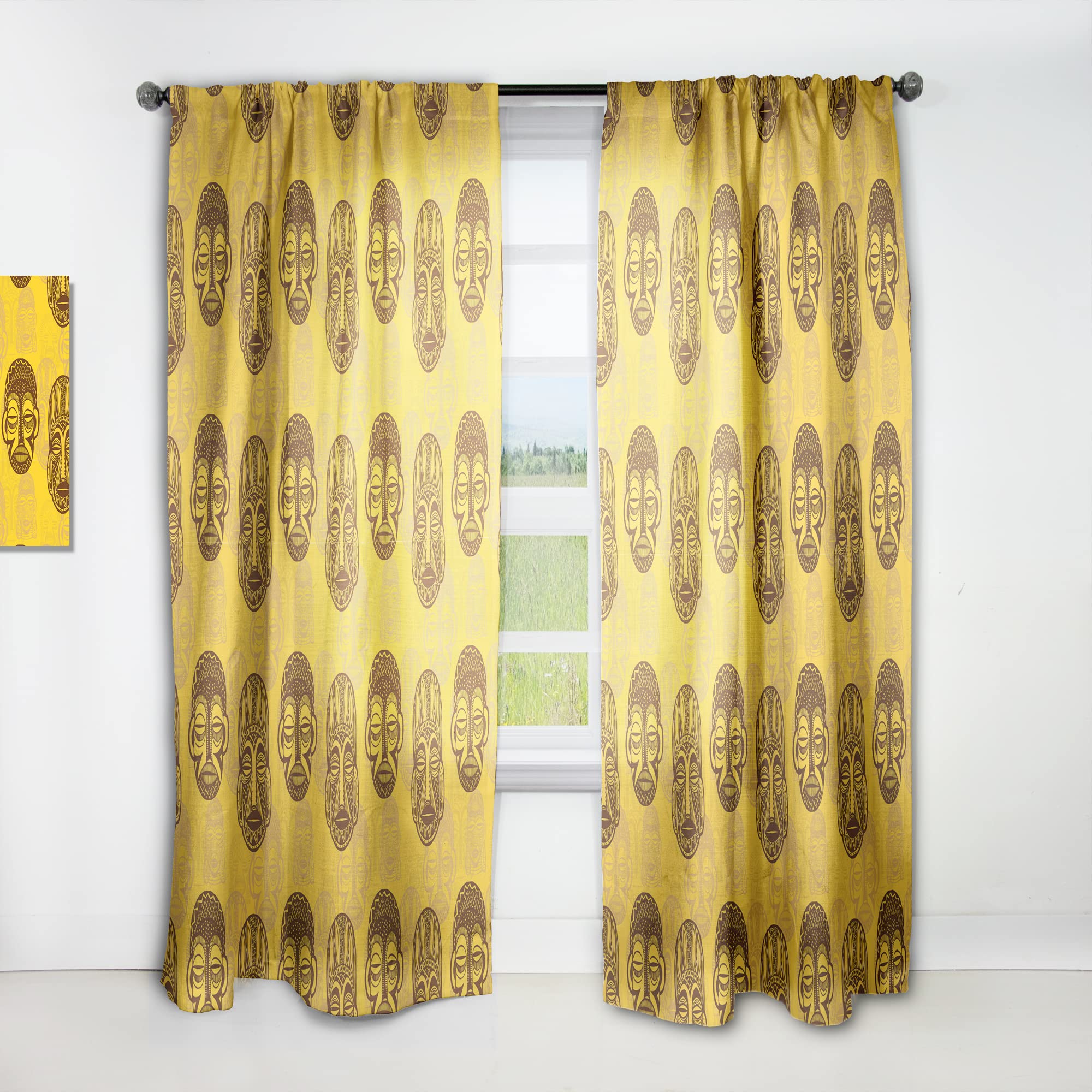 DesignQ Thermal Insulated Blackout Curtains - Tribal Mask Pattern - 52x120 Inch Single Panel for Bedroom & Living Room - Perfect for Home Decor, Privacy & Energy Savings