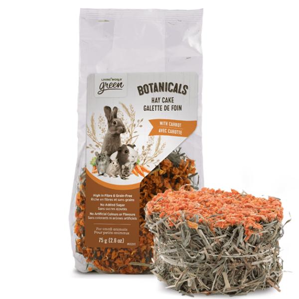 Living World Green Botanicals Hay Cake with Carrot - Natural Rabbit & Small Pet Treat - Healthy Chew Toy for Bunnies, Guinea Pigs & Hamsters - Perfect for Cage Enrichment & Dental Health