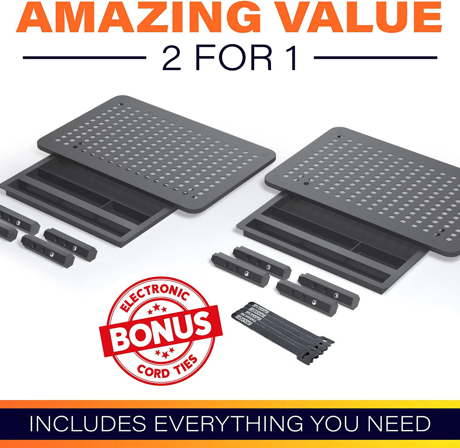 EVOOMI 2-Pack Monitor Stand with Drawer - Anti-Skid Mesh Metal Riser for Laptop, Printer & iMac - Boost Productivity & Reduce Back Pain for Office & Home Workspace