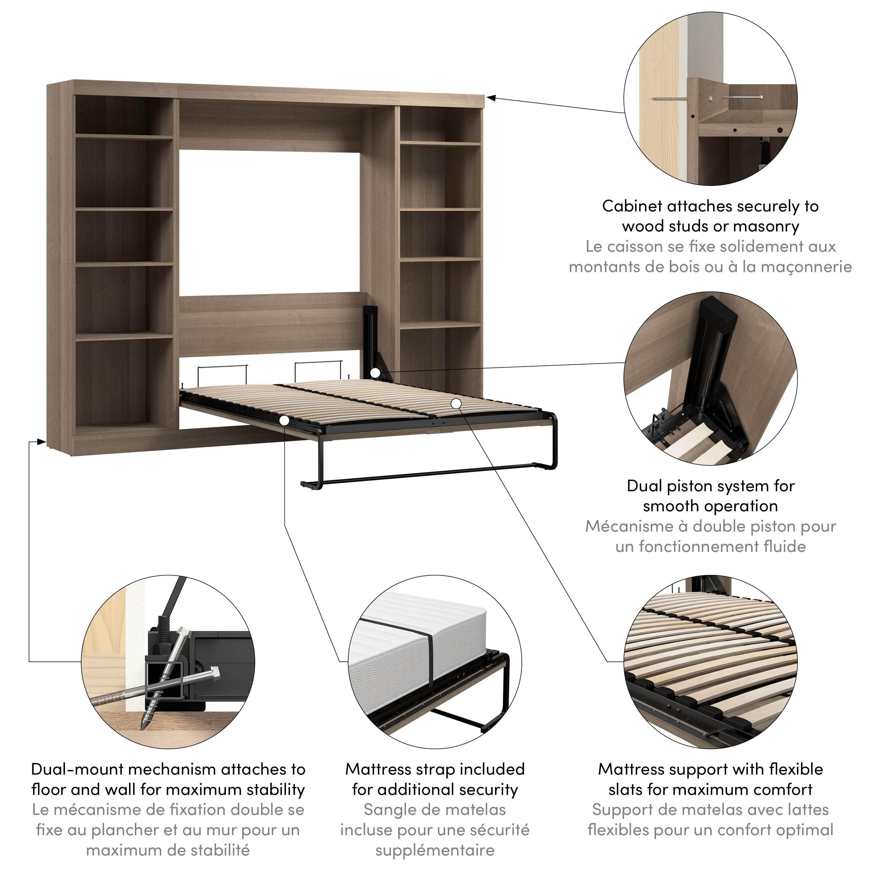 Space-Saving Full Murphy Bed with 2 Storage Units (109W) - 7 Color Options for Home, Office, or Guest Room Use