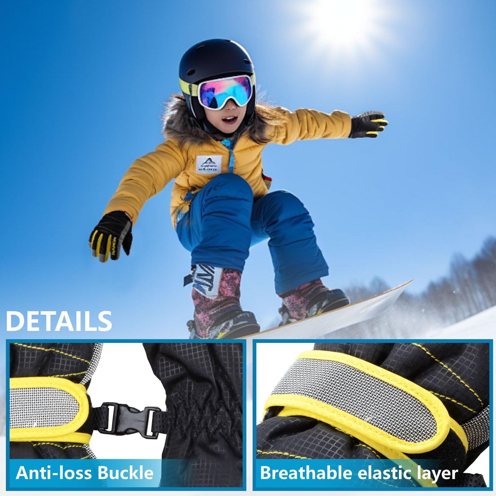 JEELAD Kids Winter Snow Gloves - Waterproof Ski Gloves for Boys & Girls - Warm Snowboard Gloves for Cold Weather - Perfect for Skiing, Snowboarding & Outdoor Winter Play