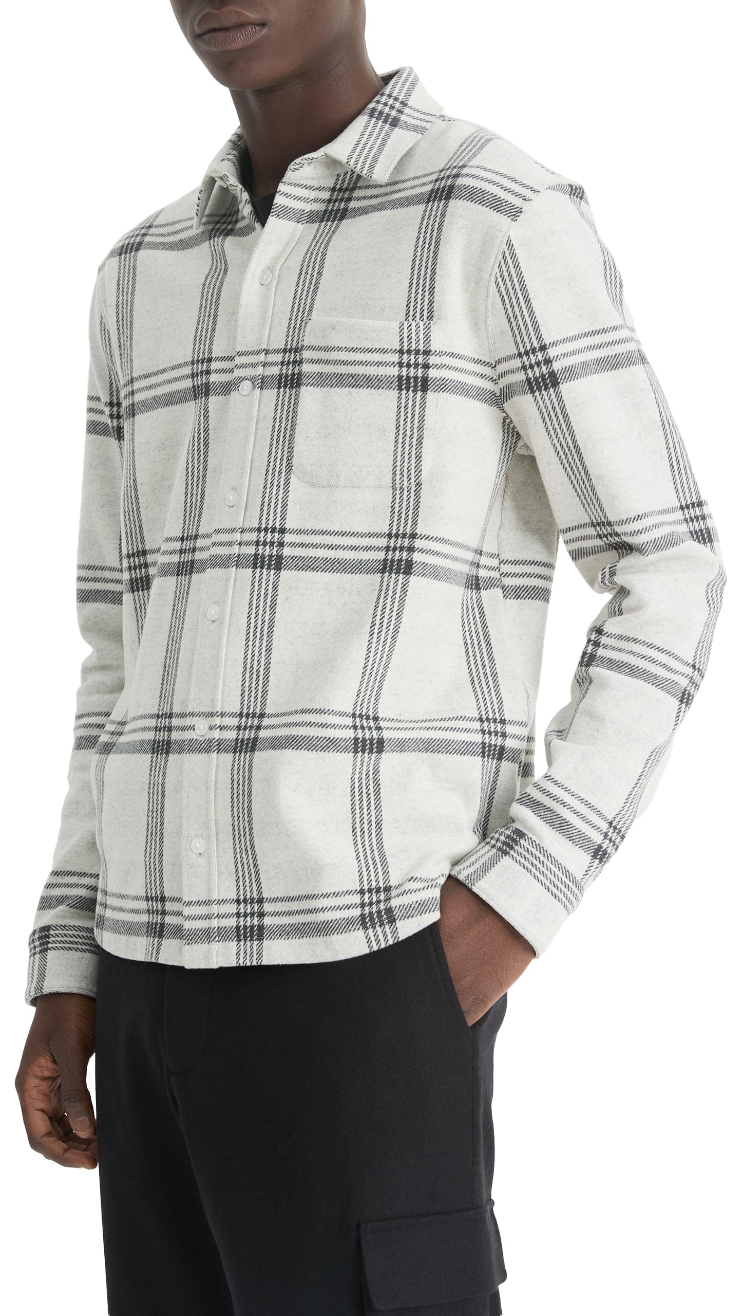 Vince Men's Plaid Knit Shirt Jacket - Casual Button Down Long Sleeve Shacket for Fall & Winter Layering | Office, Date Night, Outdoor Activities