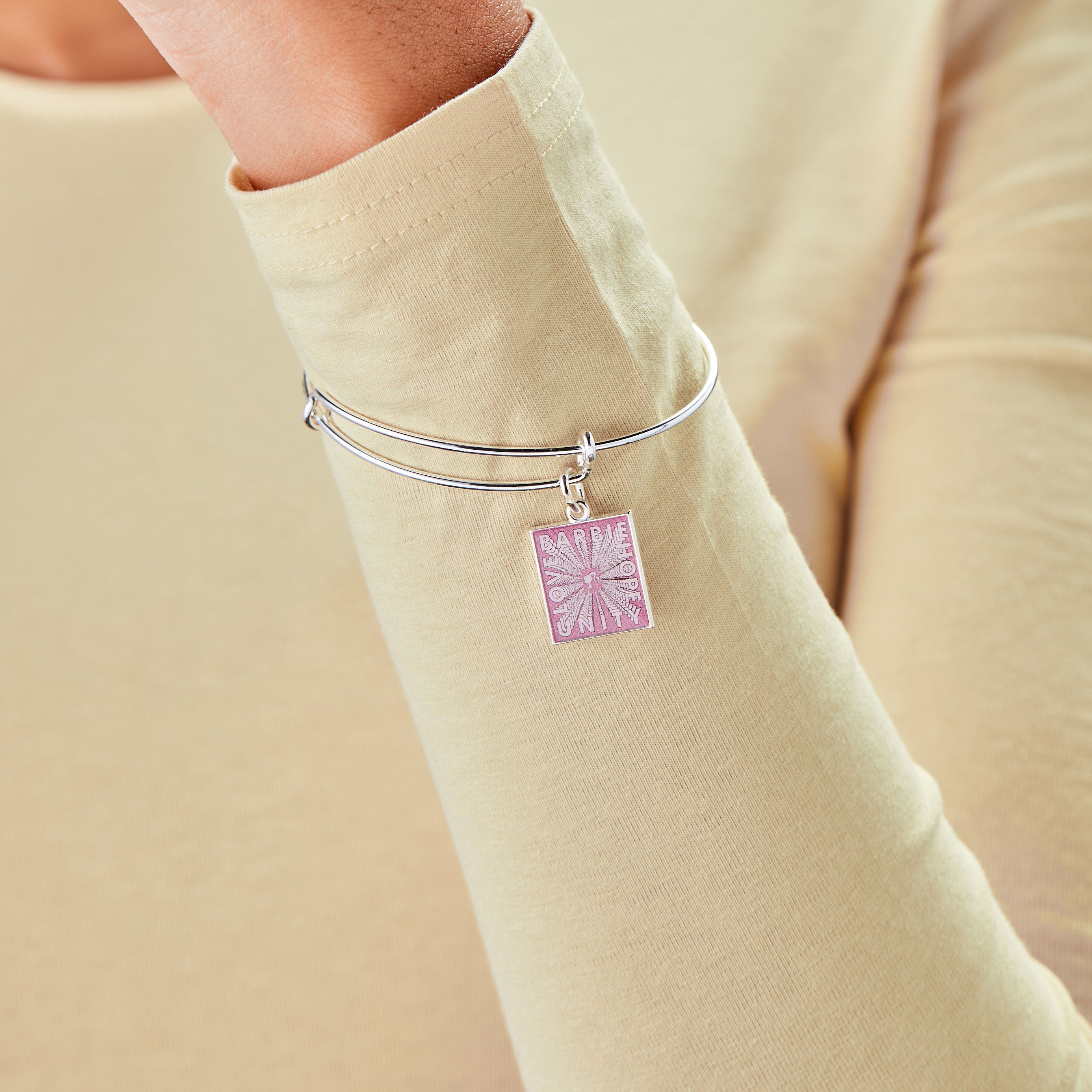 Barbie™ 'Hope, Unity, Love' Charm Bangle Bracelet - Fashion Jewelry for Women & Girls - Perfect Gift for Birthday, Christmas & Special Occasions