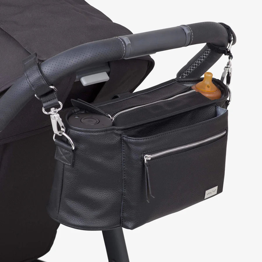 Vanchi Pram Caddy Stroller Organizer - Black | Premium Baby Stroller Accessory for Diapers, Toys & Essentials | Perfect for Shopping, Walks & Travel