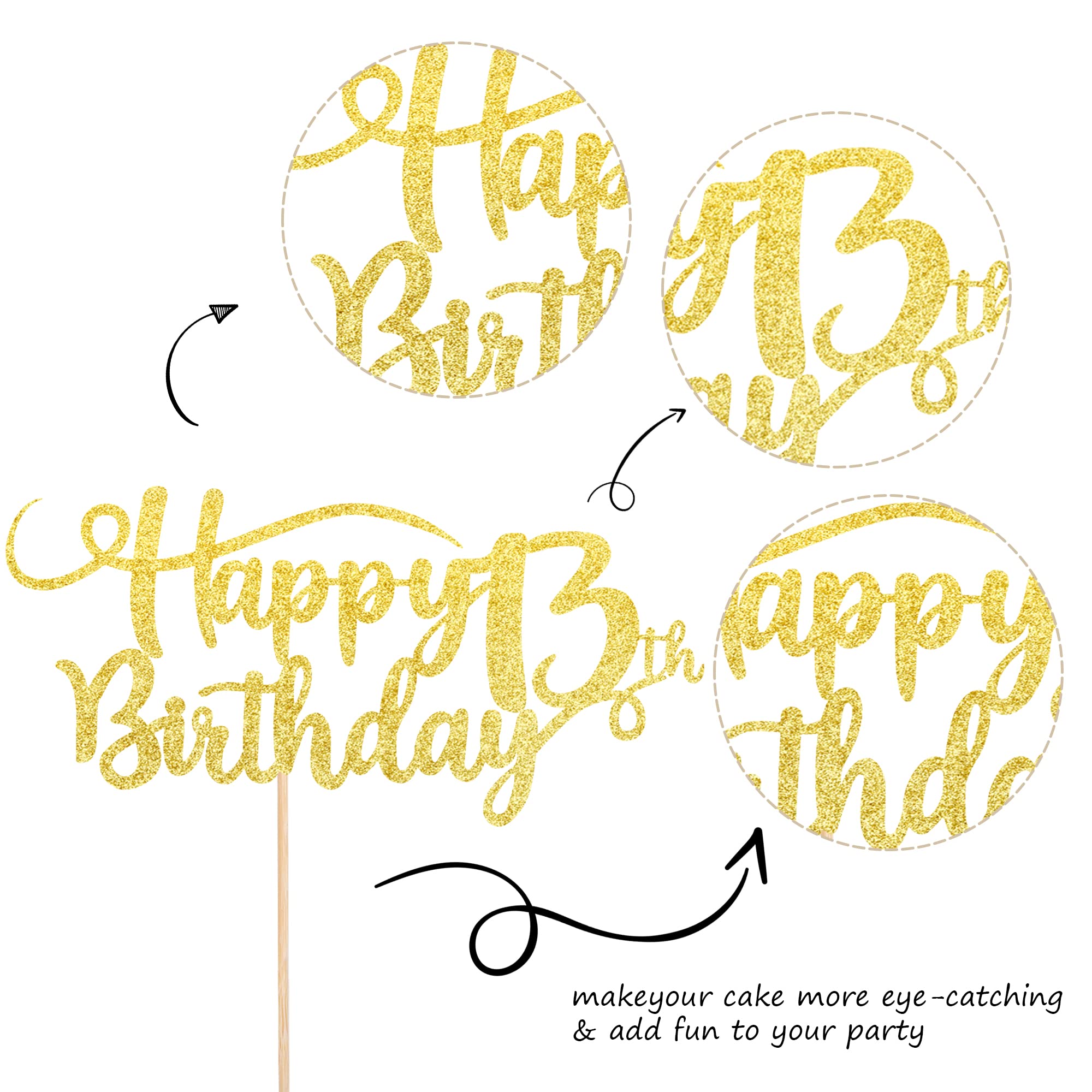 Rsstarxi 1 Pack Gold Glitter Number 13 Cake Topper - Happy 13th Birthday Decorations for Thirteen Years Old Anniversary Party Supplies | Perfect for Birthday Cakes, Cupcakes & Celebration Parties