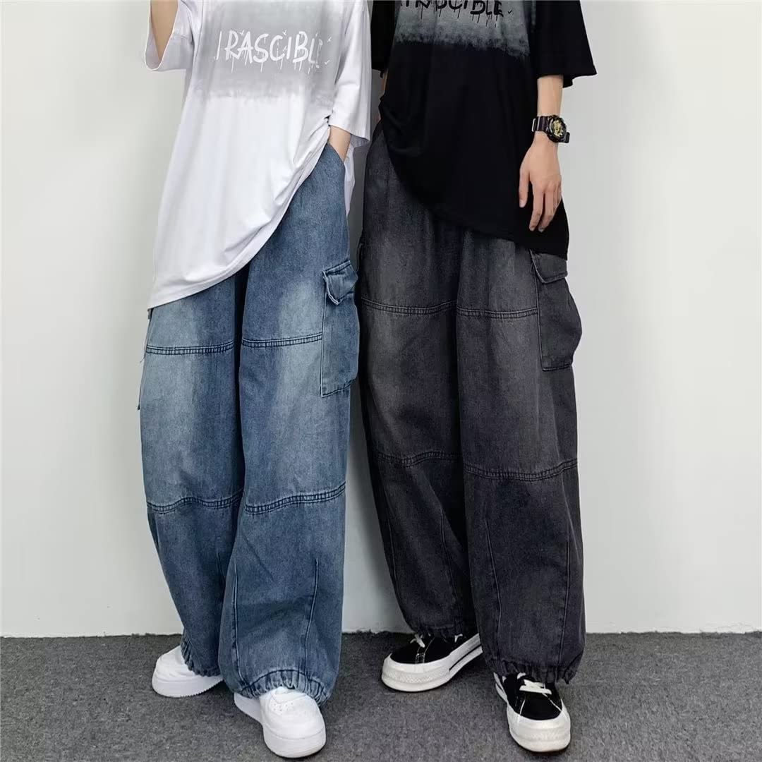 Women's High Waist Cargo Jeans - Y2K Grunge Wide Leg Denim Pants for Emo Goth Alternative Fashion | Fairycore Streetwear Outfit | Perfect for Concerts, Raves & Edgy Daily Wear