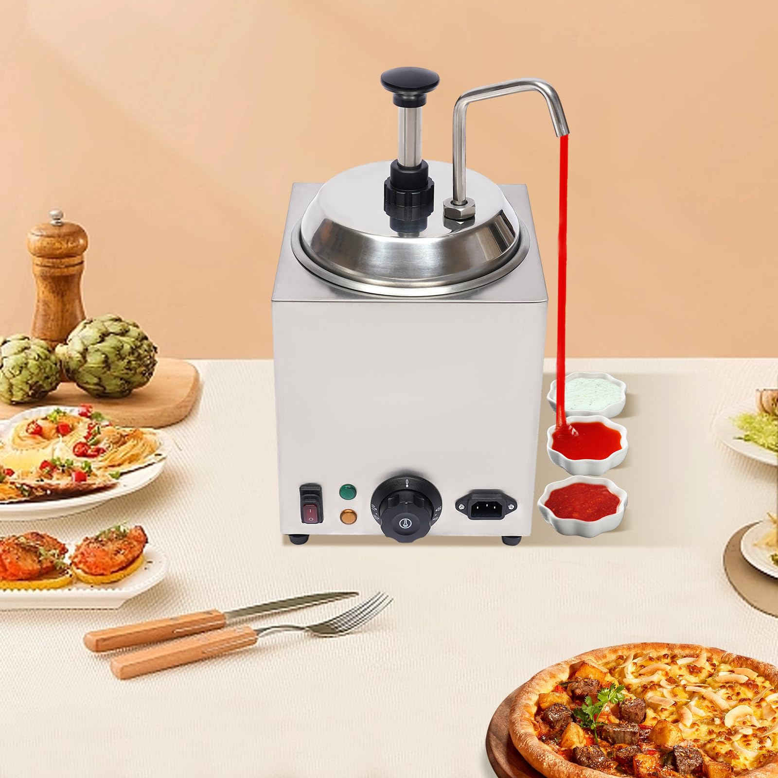 650W Electric Cheese Dispenser with Pump - 2.6Qt Stainless Steel Nacho Cheese Warmer & Hot Fudge Caramel Butter Dispenser - Perfect for Movie Nights, Parties & Restaurant Serving