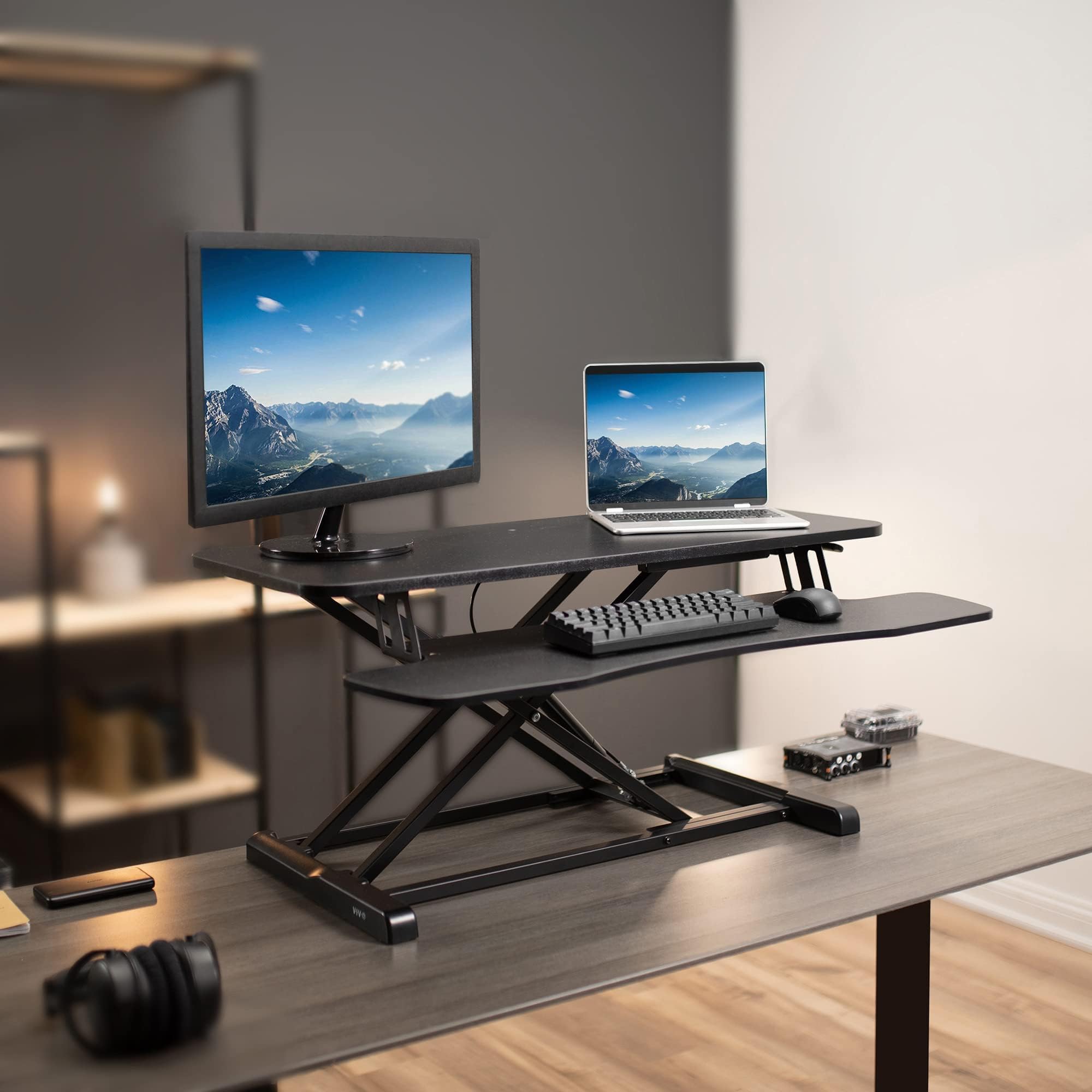 VIVO K Series 36 Inch Height Adjustable Standing Desk Converter - Dual Monitor & Laptop Workstation with Wide Keyboard Tray, Black (DESK-V036KB) - Perfect for Home Office, Gaming Setup & Ergonomic Workspace