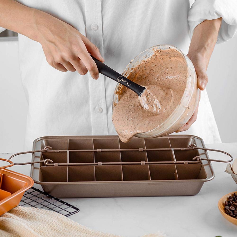Hovico 18-Lattice Non Stick Brownie Baking Pan with Dividers - High Carbon Steel Oven Safe Brownie Tray with Built-In Slicer & Rack - Perfect for Homemade Brownies, Bars & Desserts Baking