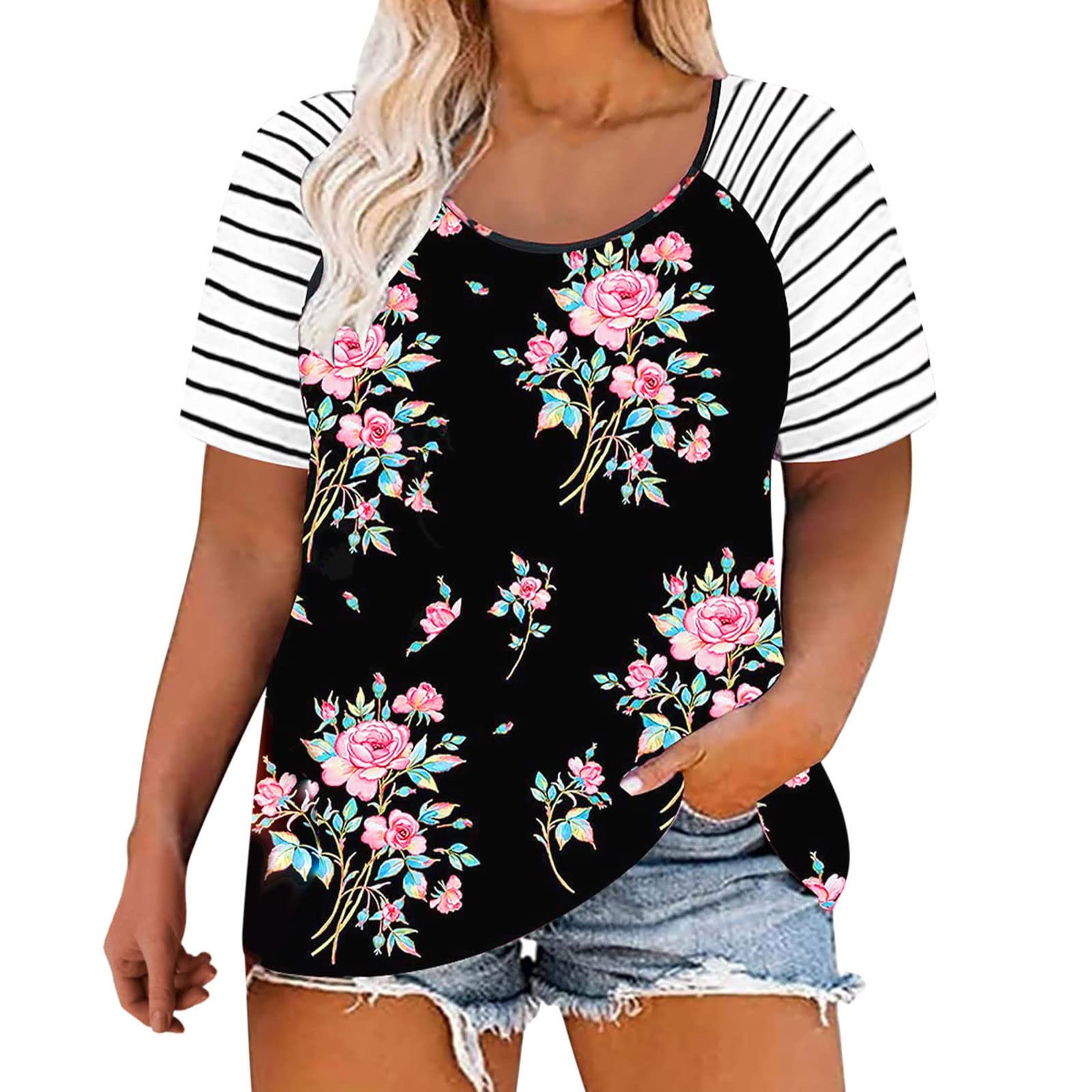 Plus Size Women's Short Sleeve Striped Tunic Top - Flattering 3X Blouse for Casual Wear | Perfect for Office, Summer Outfits & Everyday Comfort