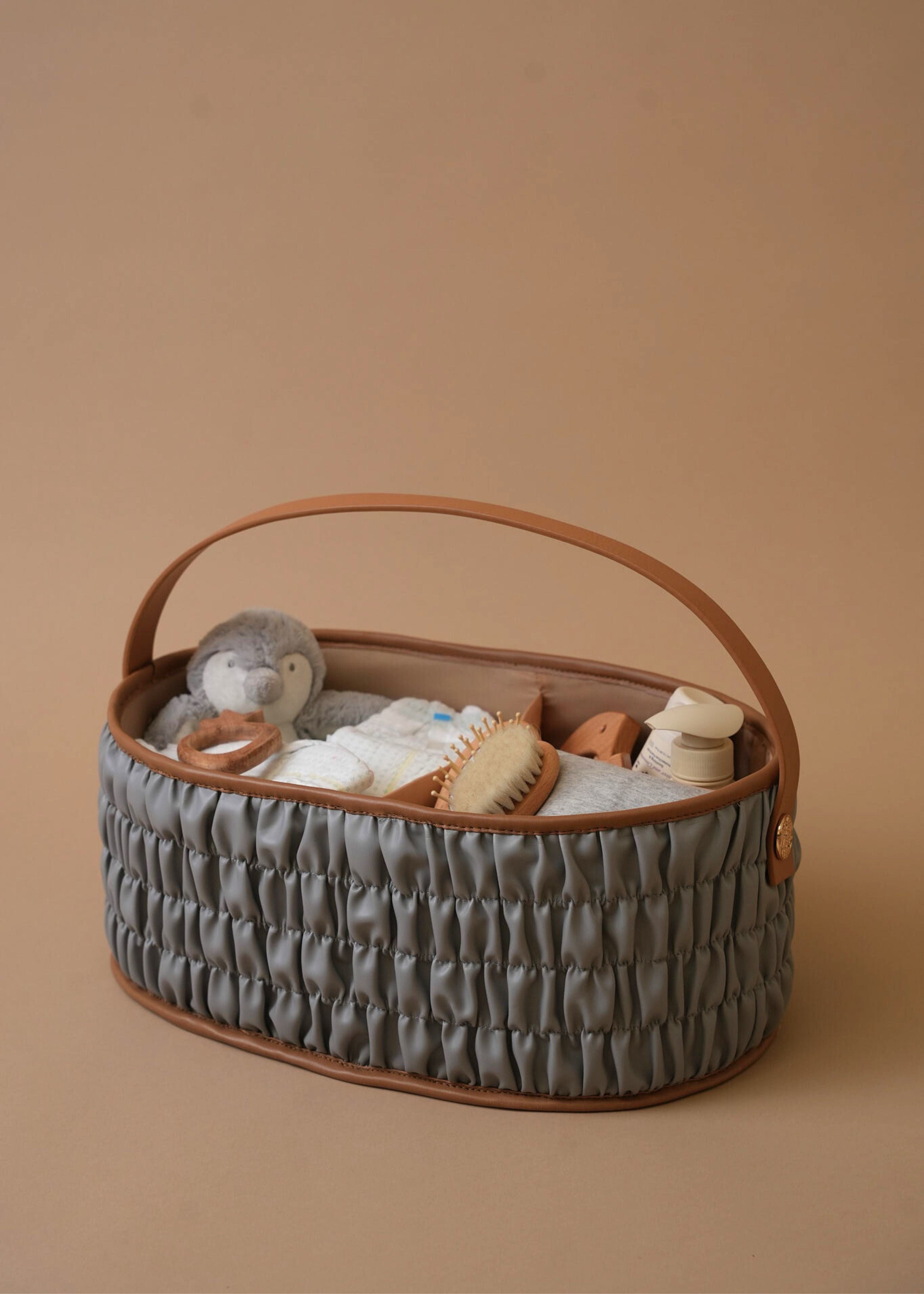 Premium Grey Dune Diaper Caddy Organizer - Portable Baby Essentials Storage for Nursery, Changing Table & On-the-Go Parents