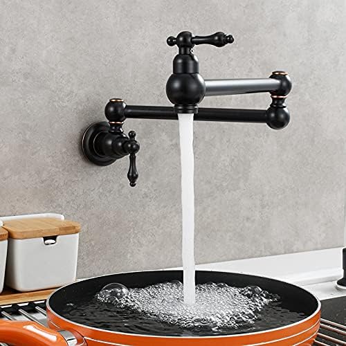Antique Solid Brass Wall Mounted Folding Double Switch Kitchen Sink Pot Filler Faucet - Oil Rubbed Bronze Finish for Farmhouse & Vintage Style Kitchens