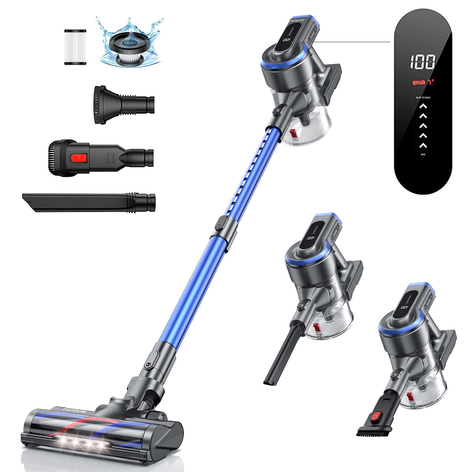 HONITURE 450W/38KPa Powerful Cordless Stick Vacuum Cleaner with LCD Touch Screen, 55Min Runtime, 6-in-1 Lightweight Handheld Vacuum for Carpet, Hard Floors & Pet Hair - Ideal for Home Cleaning, Car Detailing & Pet Owners (Model S12)