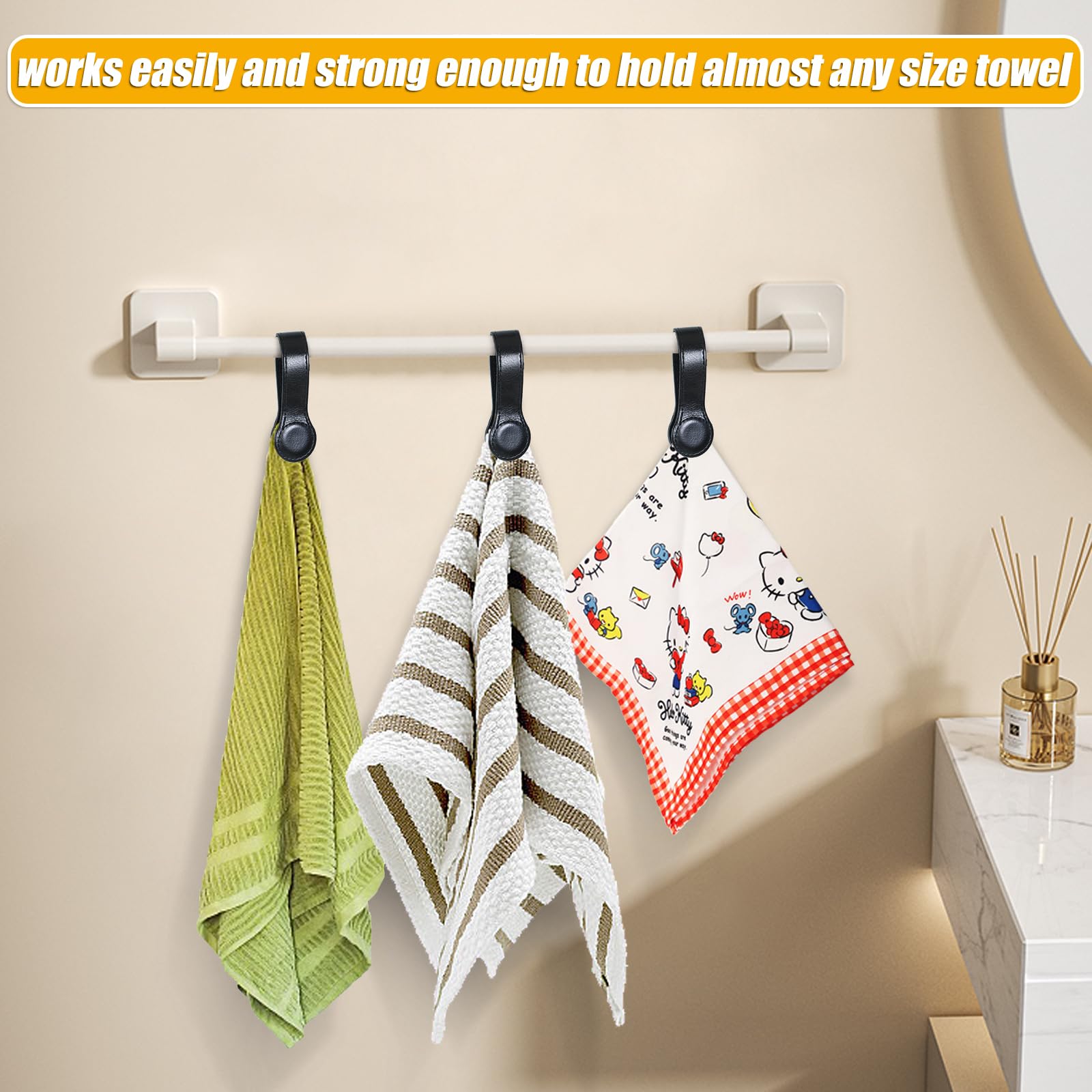 Magnetic Leather Kitchen & Bath Towel Clips - Strong Hold for Oven Handles, Towel Rods & Racks (2-Pack, Black) - Perfect for Organizing Kitchen & Bathroom Accessories