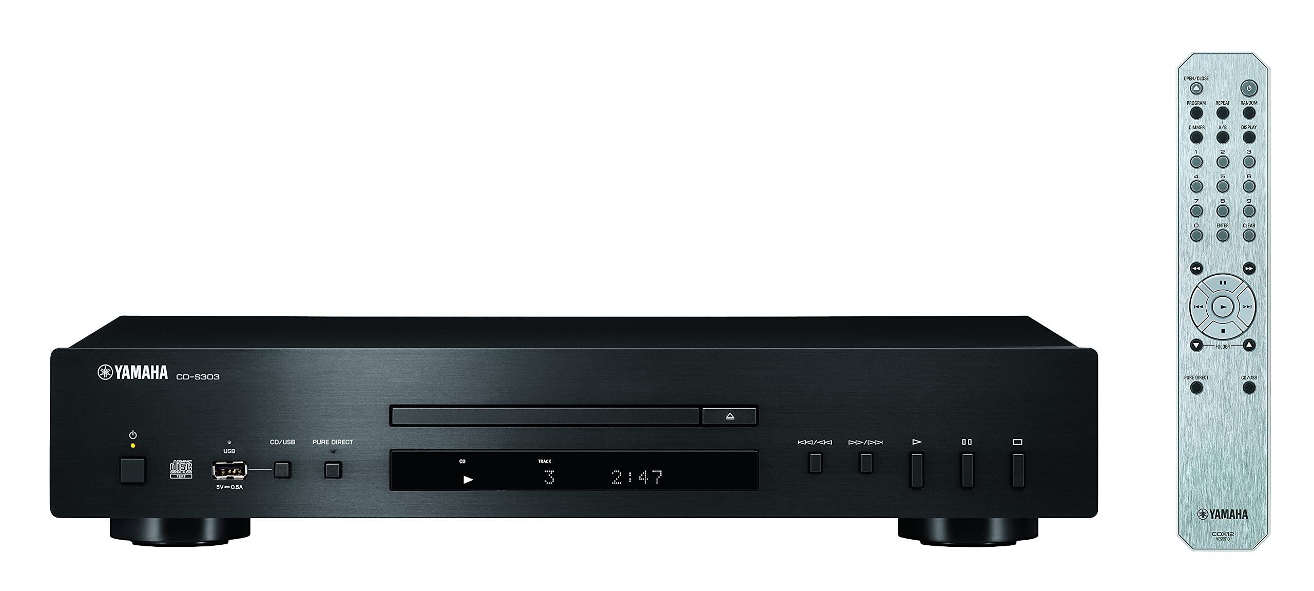 Yamaha CDS303 Single Disc CD Player with USB Port - Black | High-Quality Audio for Home, Office & Studio Use