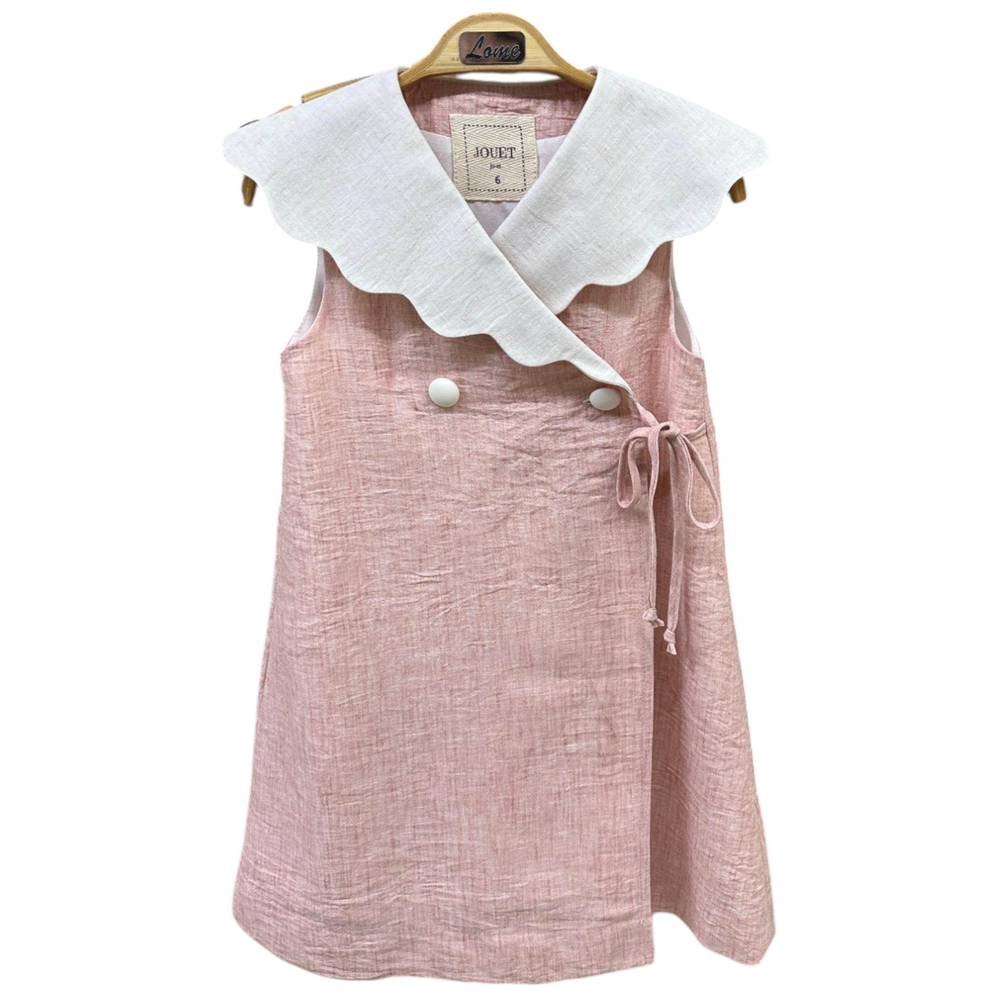 Stylish Pink Linen Look Wrap Dress with Wide Scalloped Collar - Perfect for Summer Weddings, Garden Parties & Casual Outings