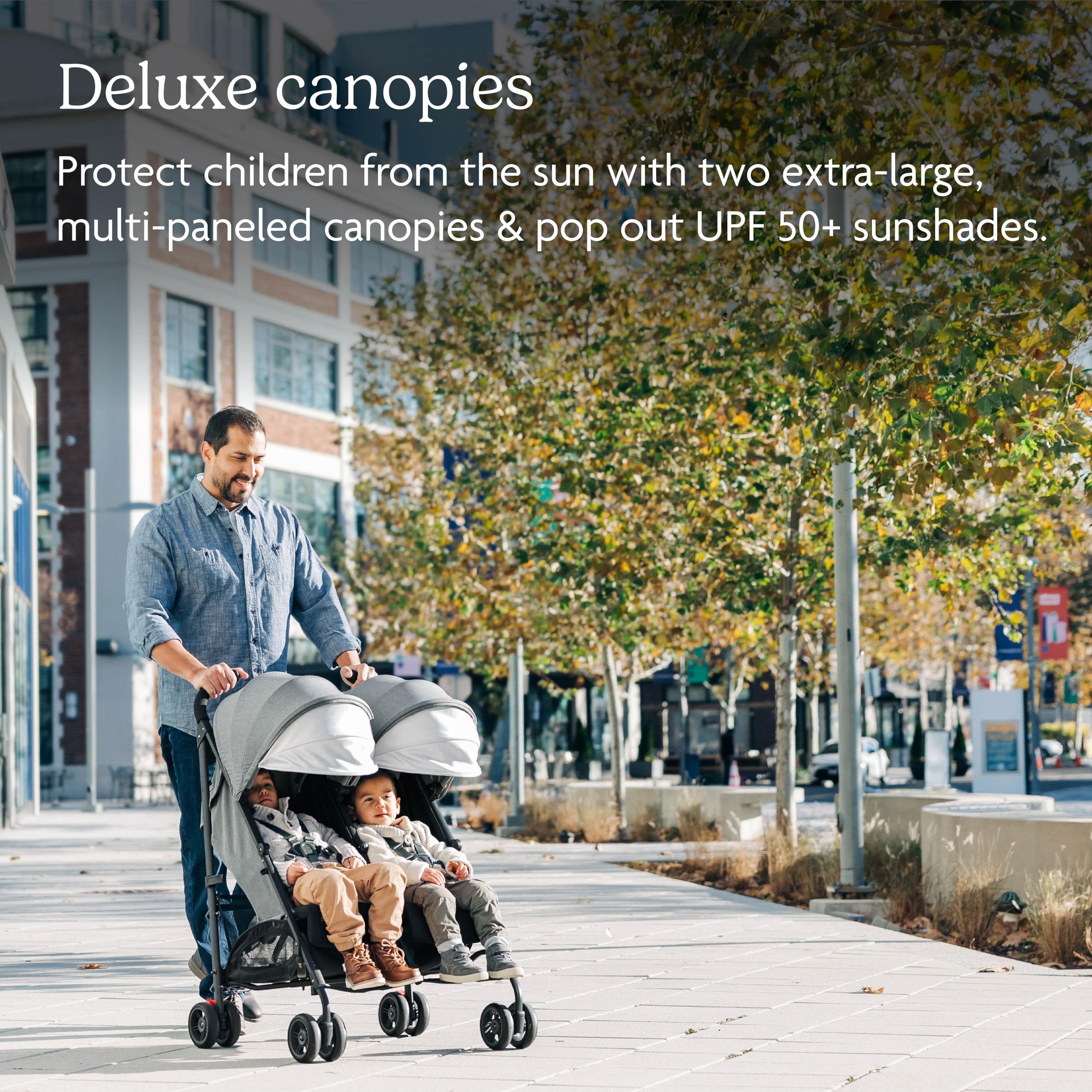 UPPAbaby G-Link V2 Double Umbrella Stroller - Lightweight Compact Foldable Stroller with One-Step Fold & Recline, XL Storage Basket, Sun Canopy & Cup Holder - Perfect for Twins & Siblings (Black/Carbon Frame) - Ideal for Travel, Shopping & Daily Outings with Two Kids