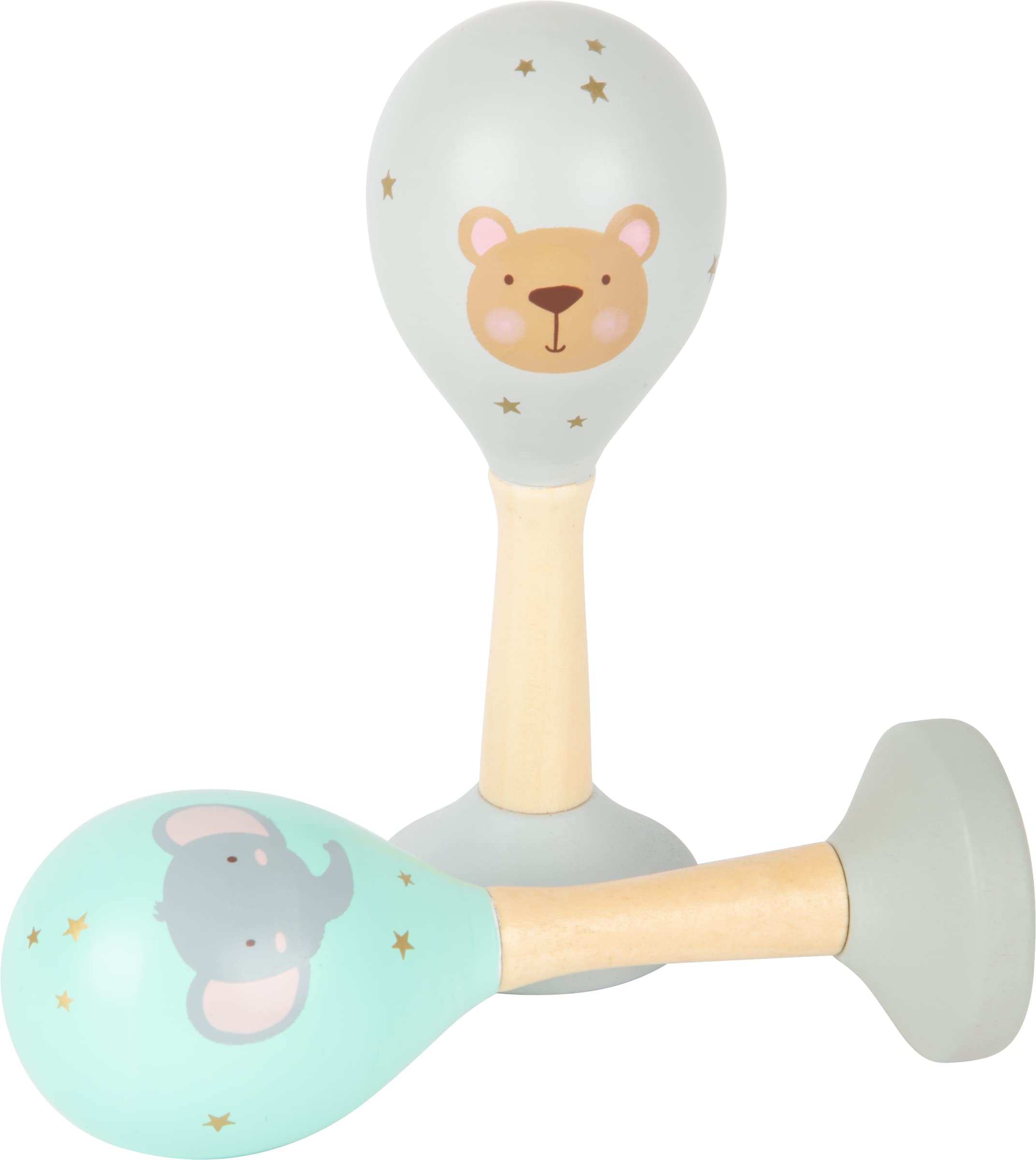Small Foot Baby Rattle Toys - Pastel Wooden Musical Sonajeros for Infants & Toddlers - Playtime & Learning