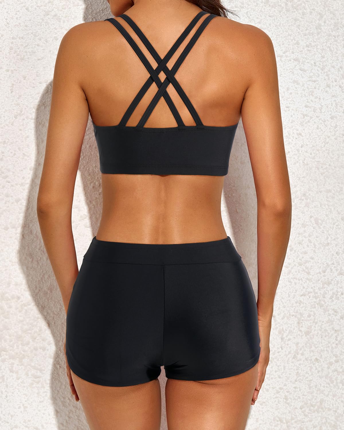 Holipick Women's 3-Piece Athletic Tankini Swimsuits - Swim Tank Top, Boy Shorts & Sports Bra Set - High Performance Swimwear for Surfing, Yoga & Beach Workouts