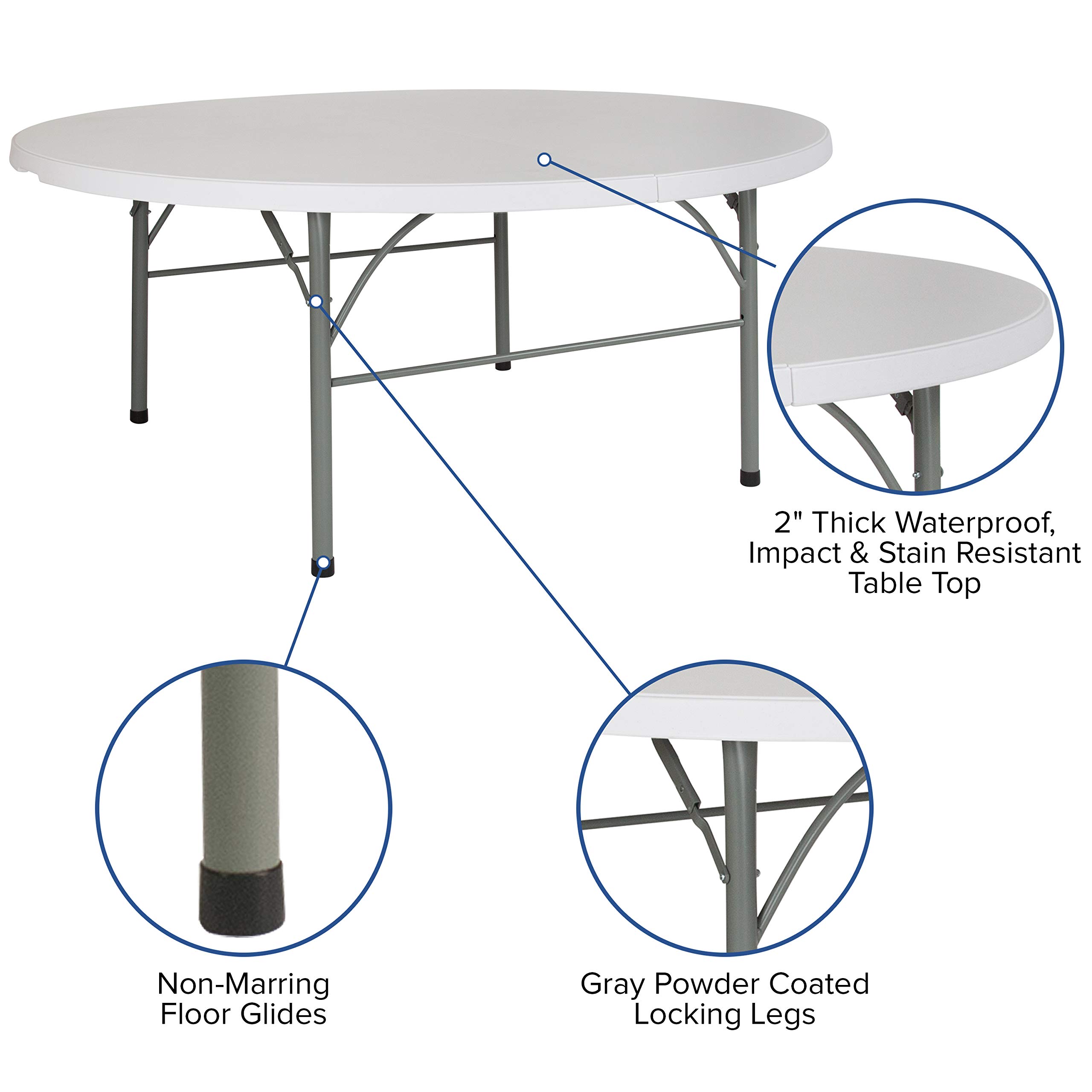 6-Foot Round Bi-Fold Granite White Plastic Folding Table with Handle - Perfect for Parties, Events, and Outdoor Gatherings
