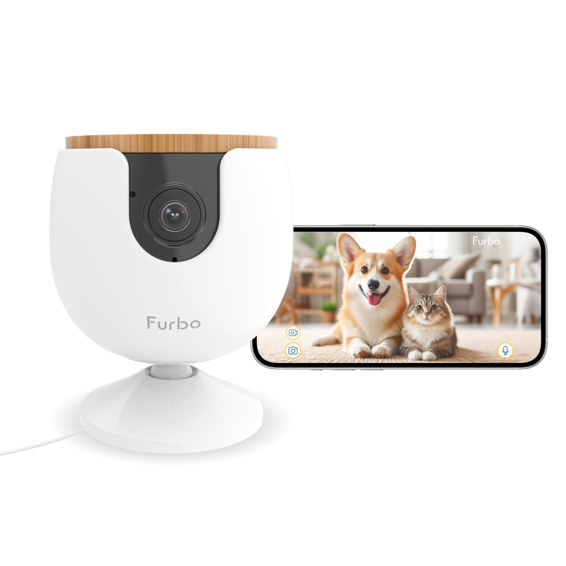 Furbo Mini Pet Camera - Smart Home Security Camera for Dogs & Cats with Barking Alerts, 2-Way Audio, Night Vision & Phone App (No Subscription) - Perfect for Monitoring Pets at Home or Office
