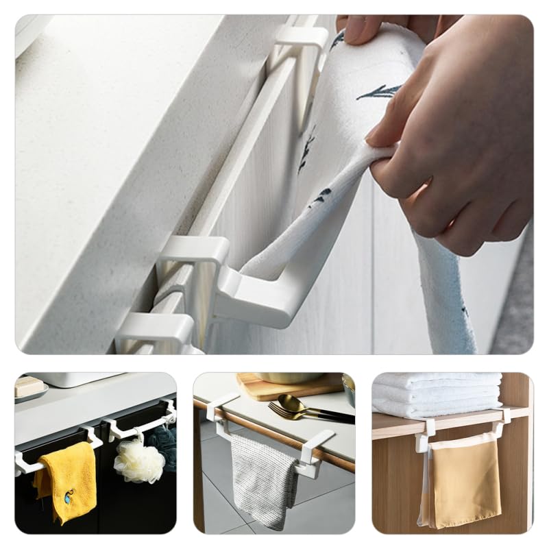 2-Pack No-Drill Over Door Towel Rack - White ABS Cabinet Mount Bathroom Towel Holder & Organizer for Kitchen, Bathroom, and Bedroom Storage