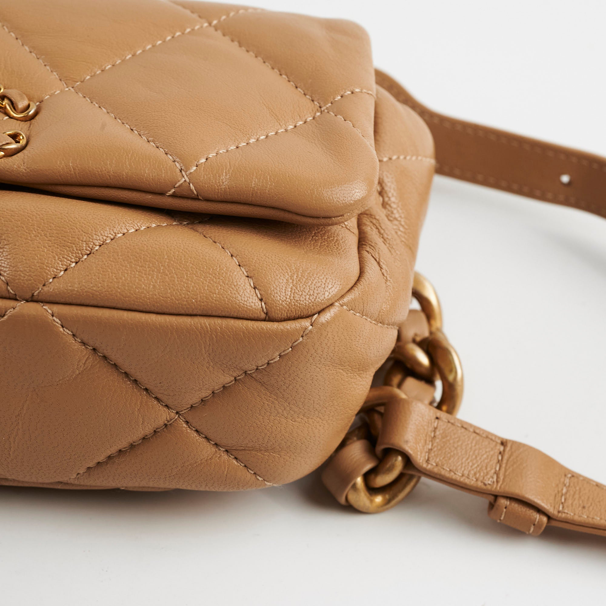 Chanel 19 Quilted Waist Belt Bag in Beige Calfskin Leather - Luxury Crossbody Fanny Pack for Women, Perfect for Daily Use, Travel & Fashion Outfits