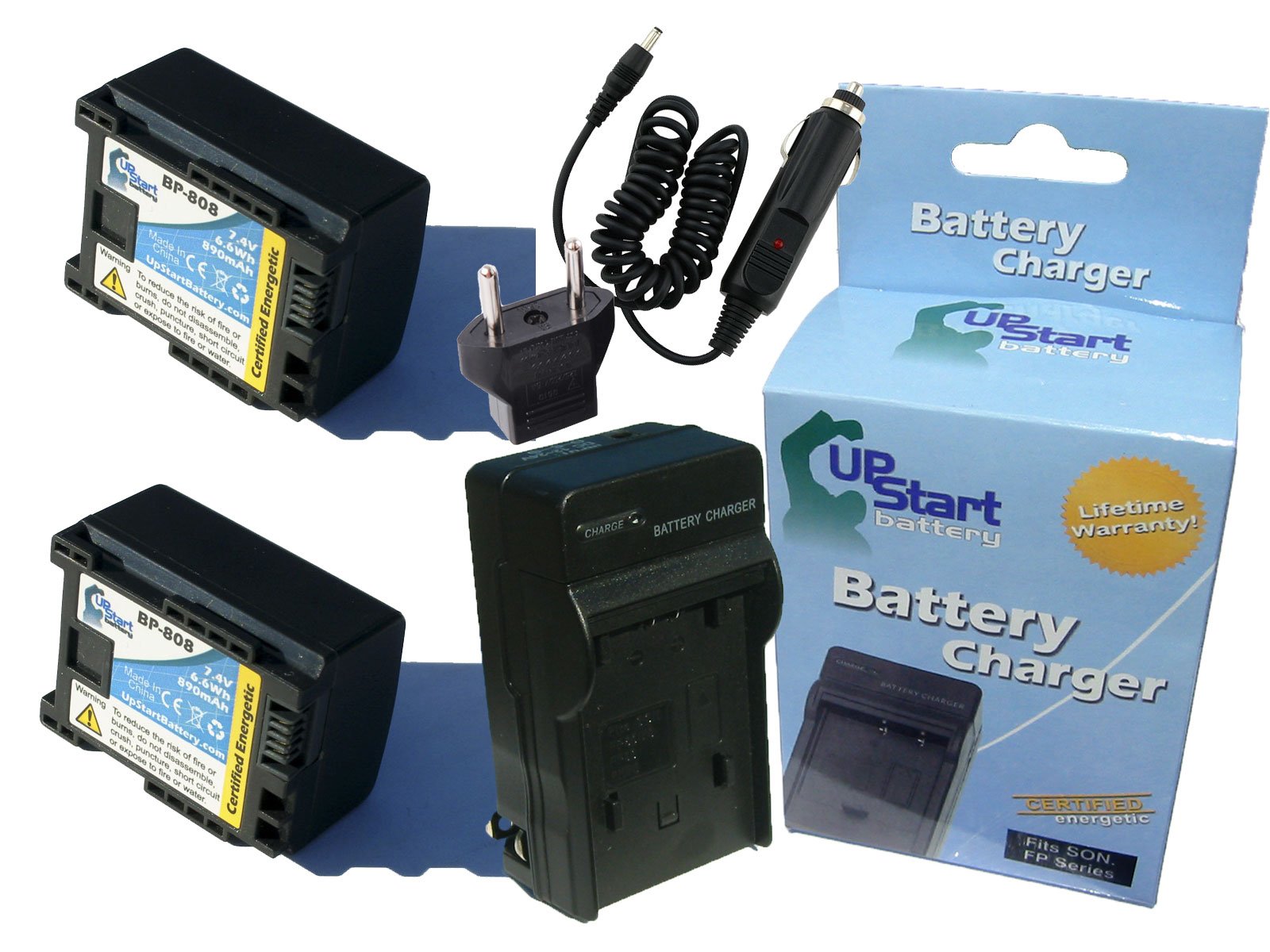 2 Pack - Replacement Battery & Charger for Canon VIXIA HF M400 & BP-808 Digital Camcorder - Includes Car & EU Adapters - 890mAh 7.4V Lithium-Ion - Perfect for Travel, Vlogging & Extended Shooting Sessions