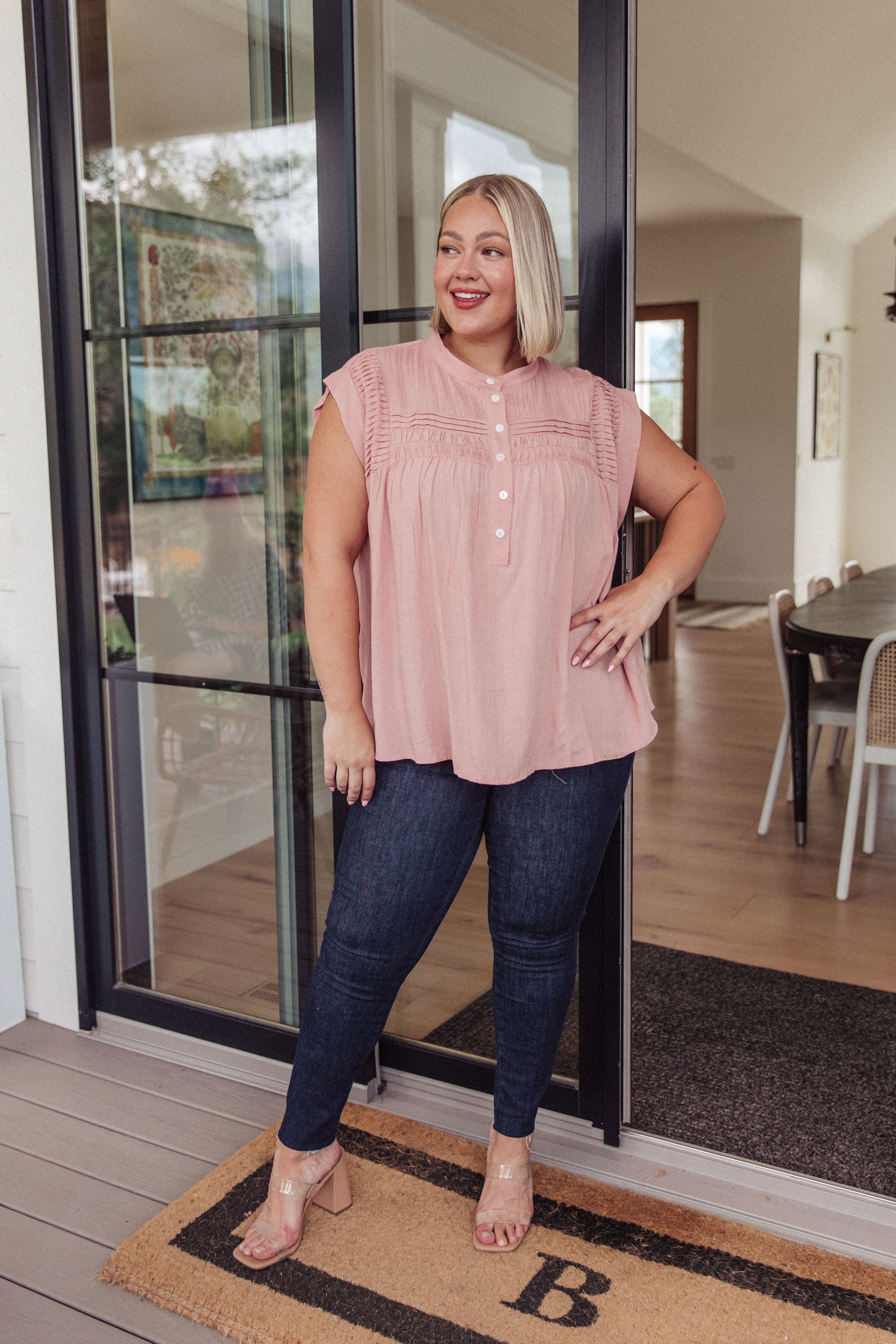 Elegant Pink Pleat Detail Button Up Blouse for Women | Office Wear & Casual Chic Outfits | Perfect for Work, Dates & Special Occasions