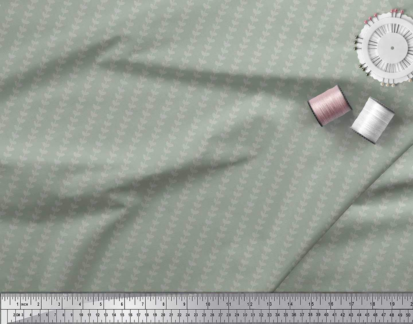 Soimoi 100% Cotton Jersey Fabric by The Yard - 58 Inch Wide Green Stripe & Leaves Printed Fabric for DIY Clothing, Dresses, and Home Decor - Soft Breathable Material for Sewing Projects