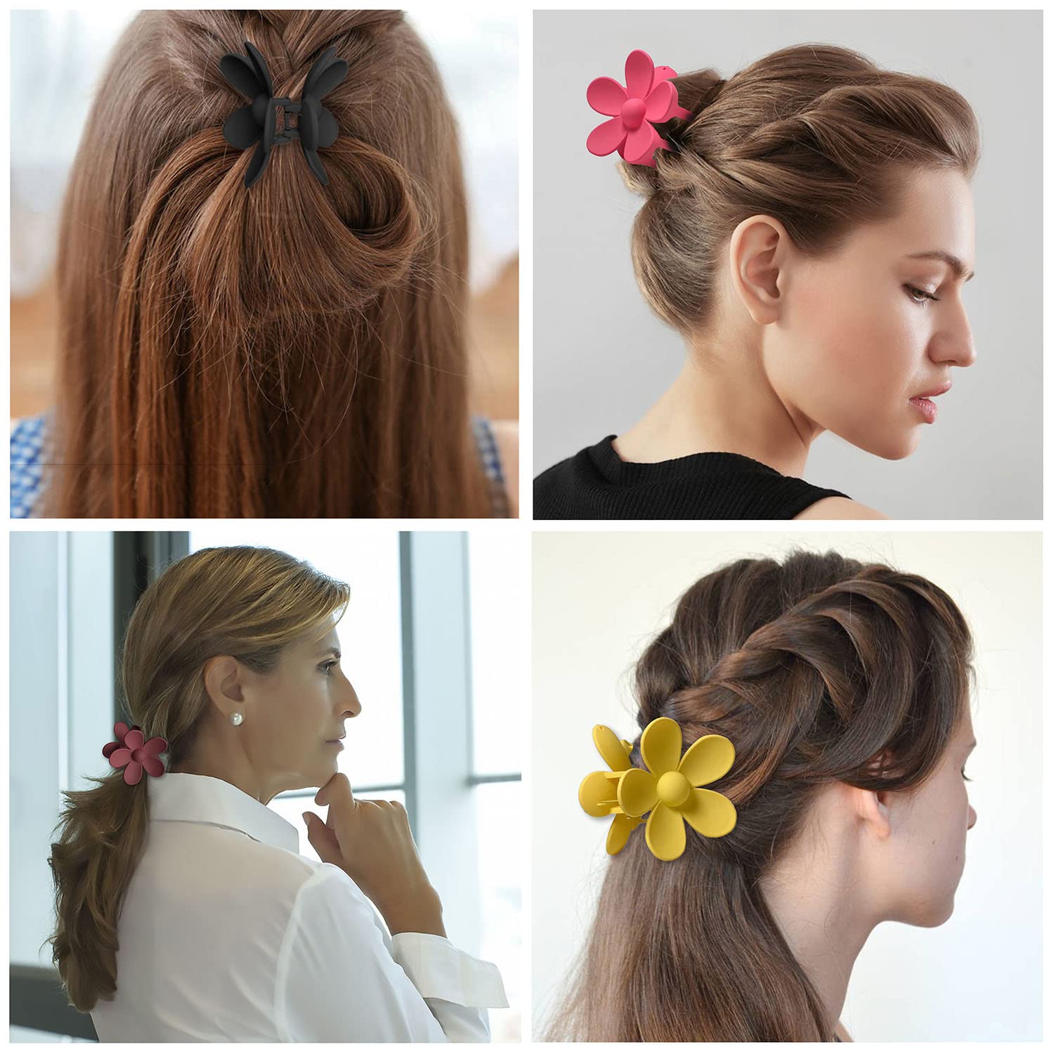 OWIIZI Jumbo Claw Clips for Thick Hair - 6PCS Large Strong Hold Hair Clips with Flower Design, Matte Finish in 6 Colors - Perfect for Women & Girls Hairstyles, Ponytails, Buns and Everyday Hair Accessories