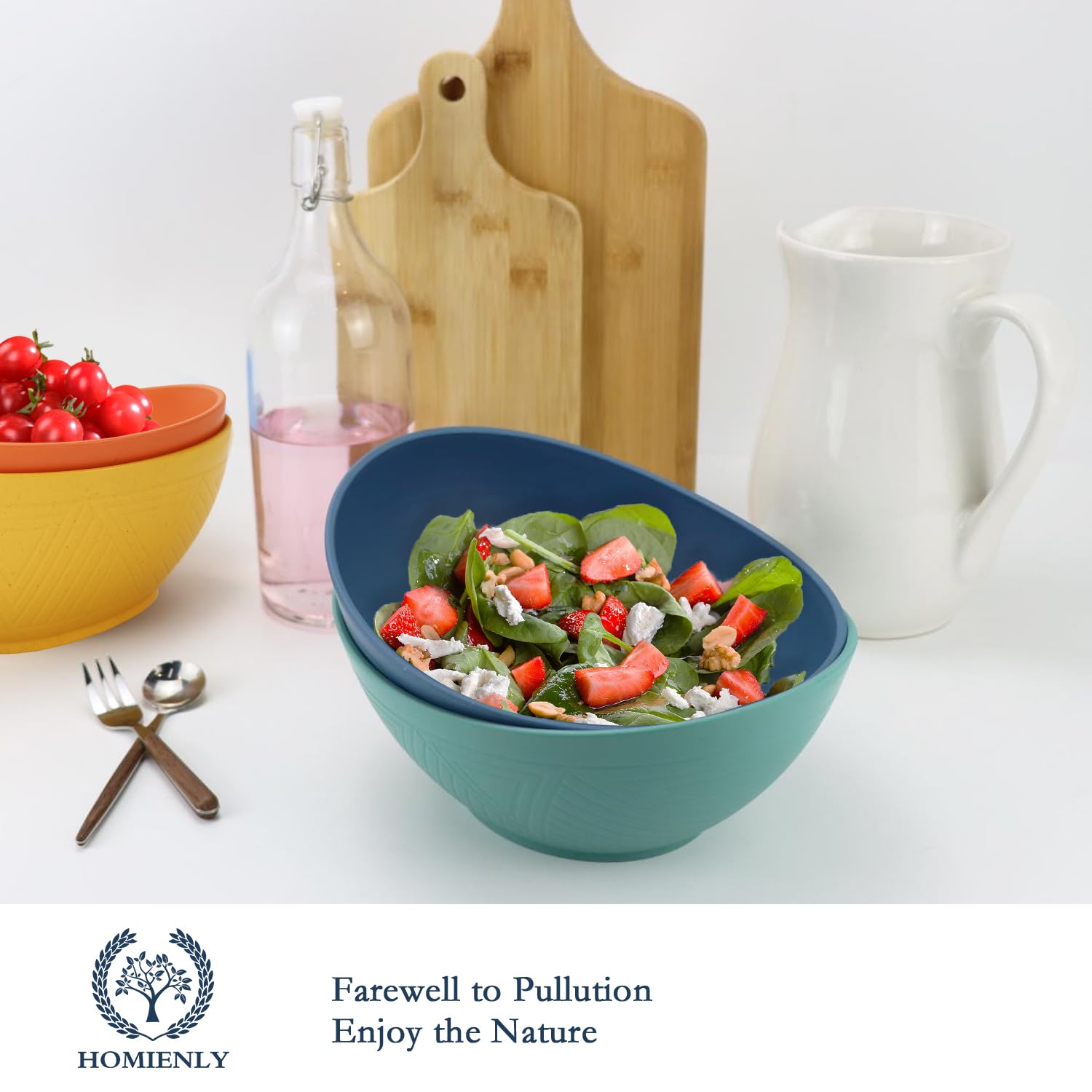 Homienly 9.6 Inch Large Serving Bowls Set of 4 - 60 Oz Oval Dishes for Salad, Pasta, Side Dishes - Microwave & Dishwasher Safe - Multi Color - Perfect for Wedding Parties, Family Dinners & Entertaining Guests