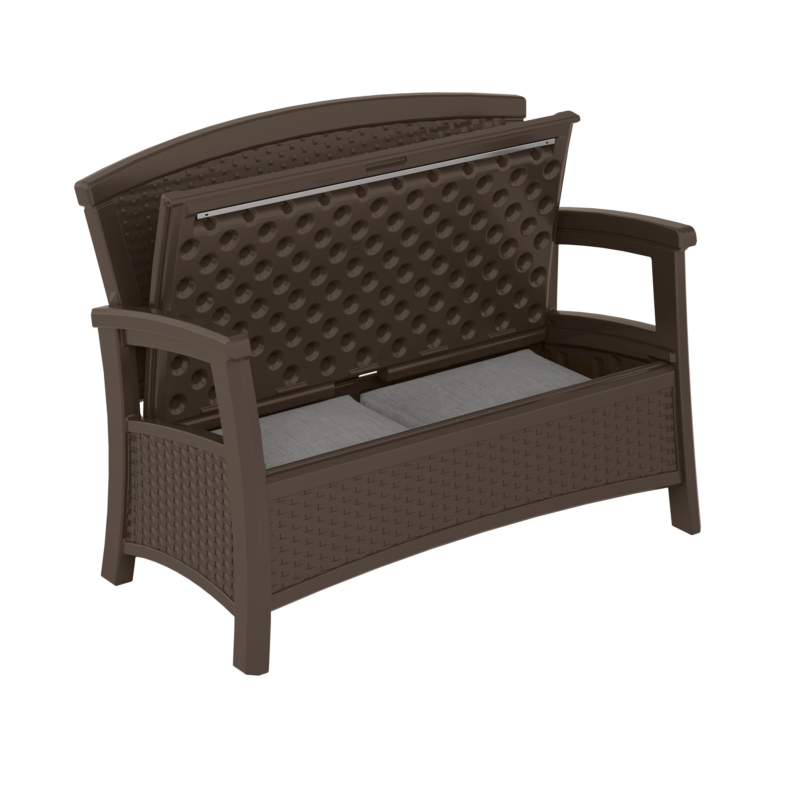 Suncast 23-Gallon Storage Wicker Love Seat - All-Weather Outdoor Furniture with Ergonomic Back Support for Patio, Deck & Garden - Perfect for Couples Relaxing in Backyard or Poolside