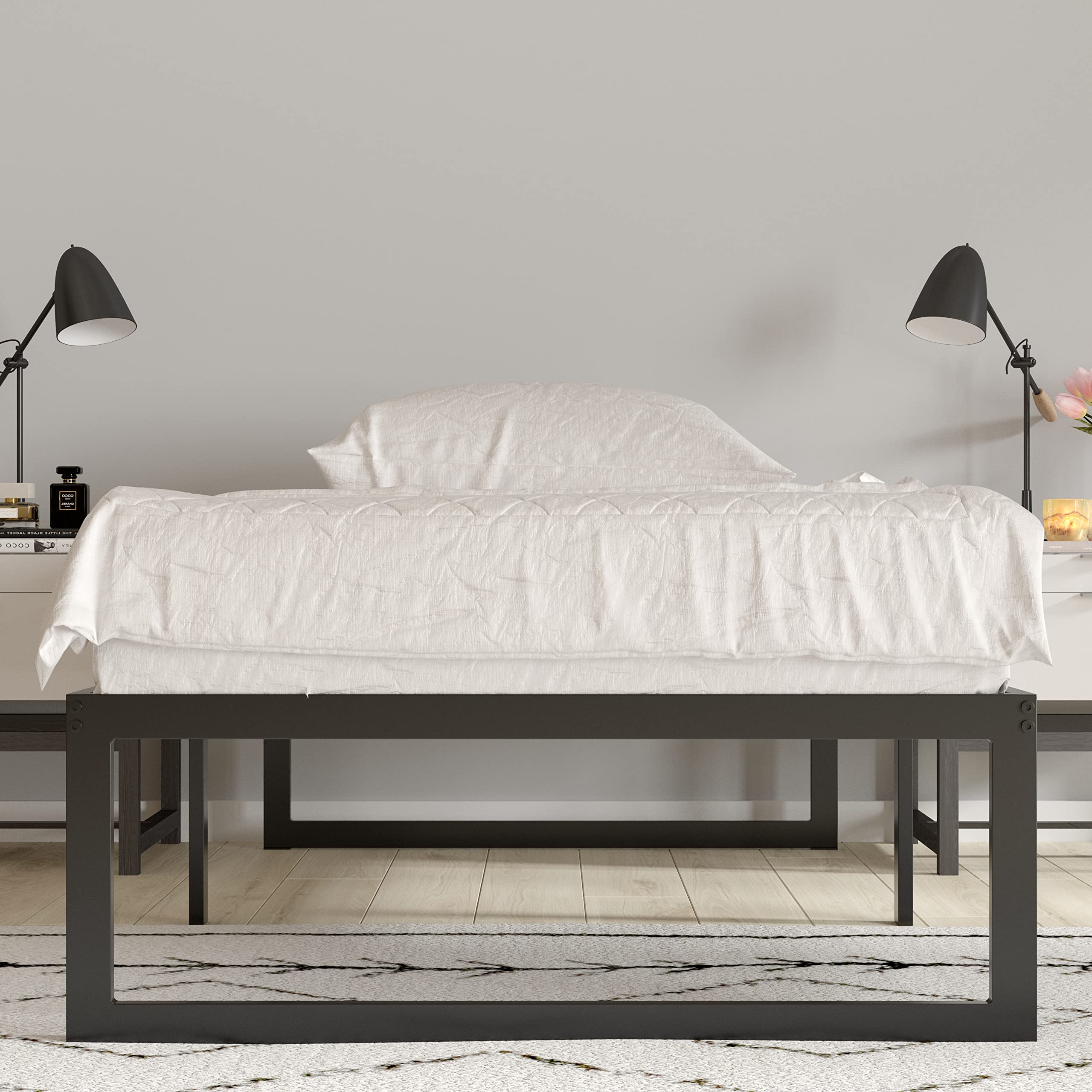 Merrick Lane Varallo 14 Inch Twin Size Black Steel Bed Frame with Steel Slat Support - No Box Spring Needed - Perfect for Kids Rooms, Guest Beds & Small Spaces