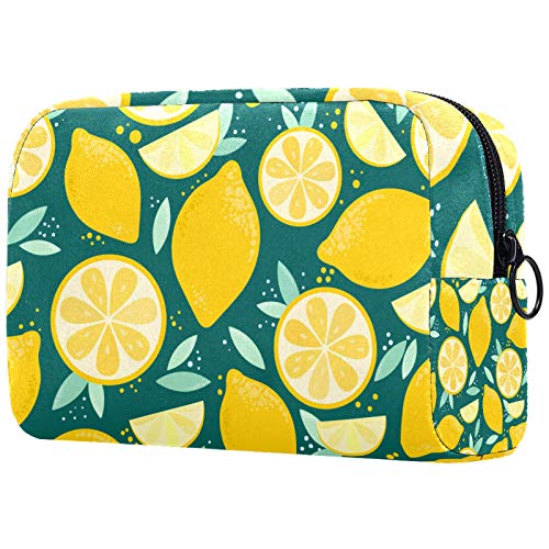 Stylish Lemon Print Portable Makeup Bag for Women - Waterproof Travel Cosmetic Pouch & Toiletry Organizer | Perfect for Vacation, Gym, and Daily Essentials Storage