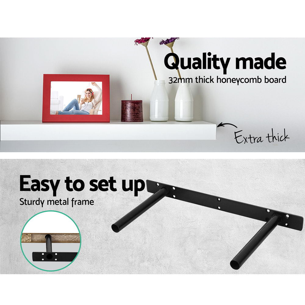 3 Piece White Floating Wall Shelves - Modern Minimalist Decor for Living Room, Bedroom, or Bathroom Storage