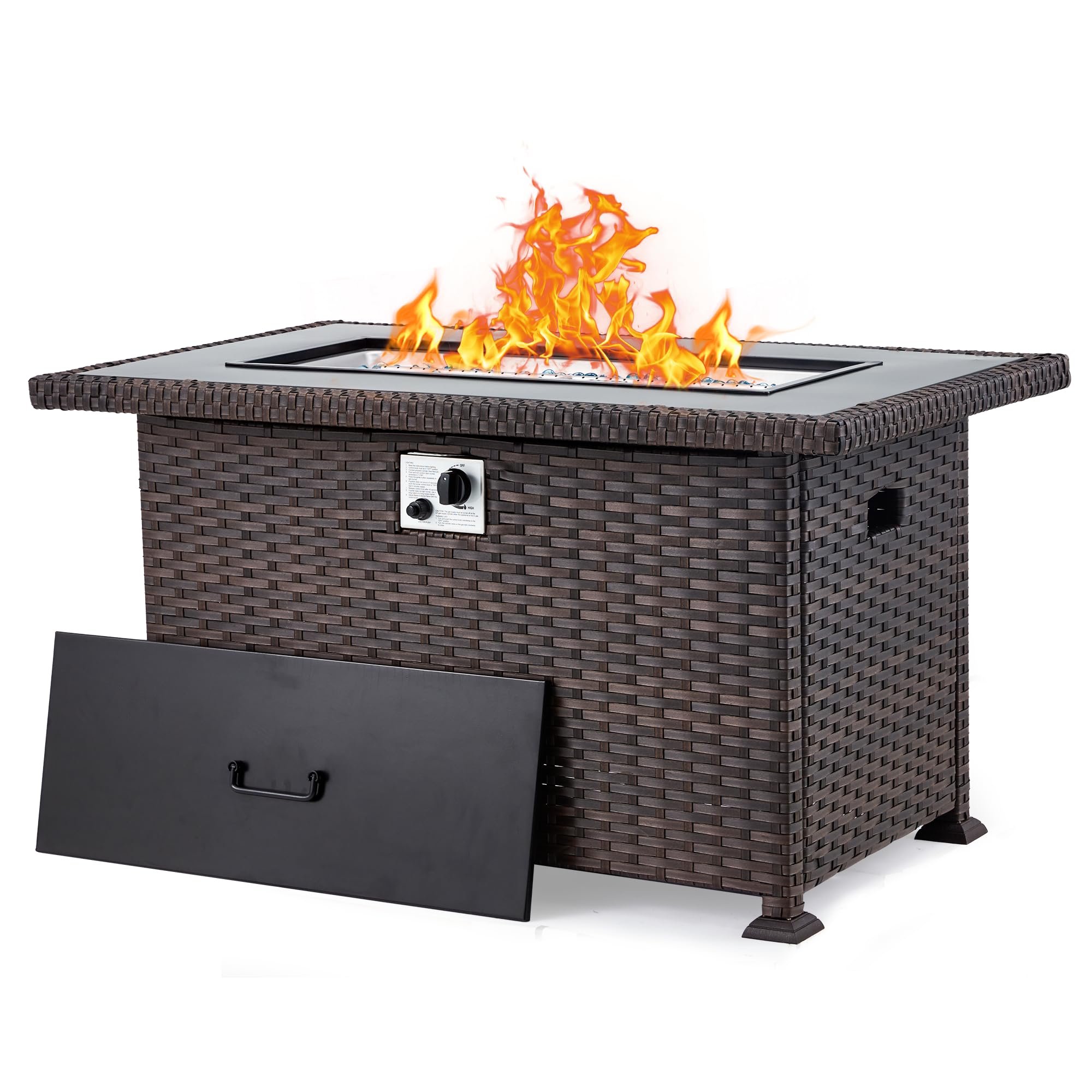 GYUTEI 44-inch Propane Fire Pit Table - 50,000 BTU Outdoor Gas Fire Table with Auto-Ignition & CSA Certification - Brown Patio Heater for Garden, Backyard, Deck (Perfect for Outdoor Entertaining & Cozy Nights)