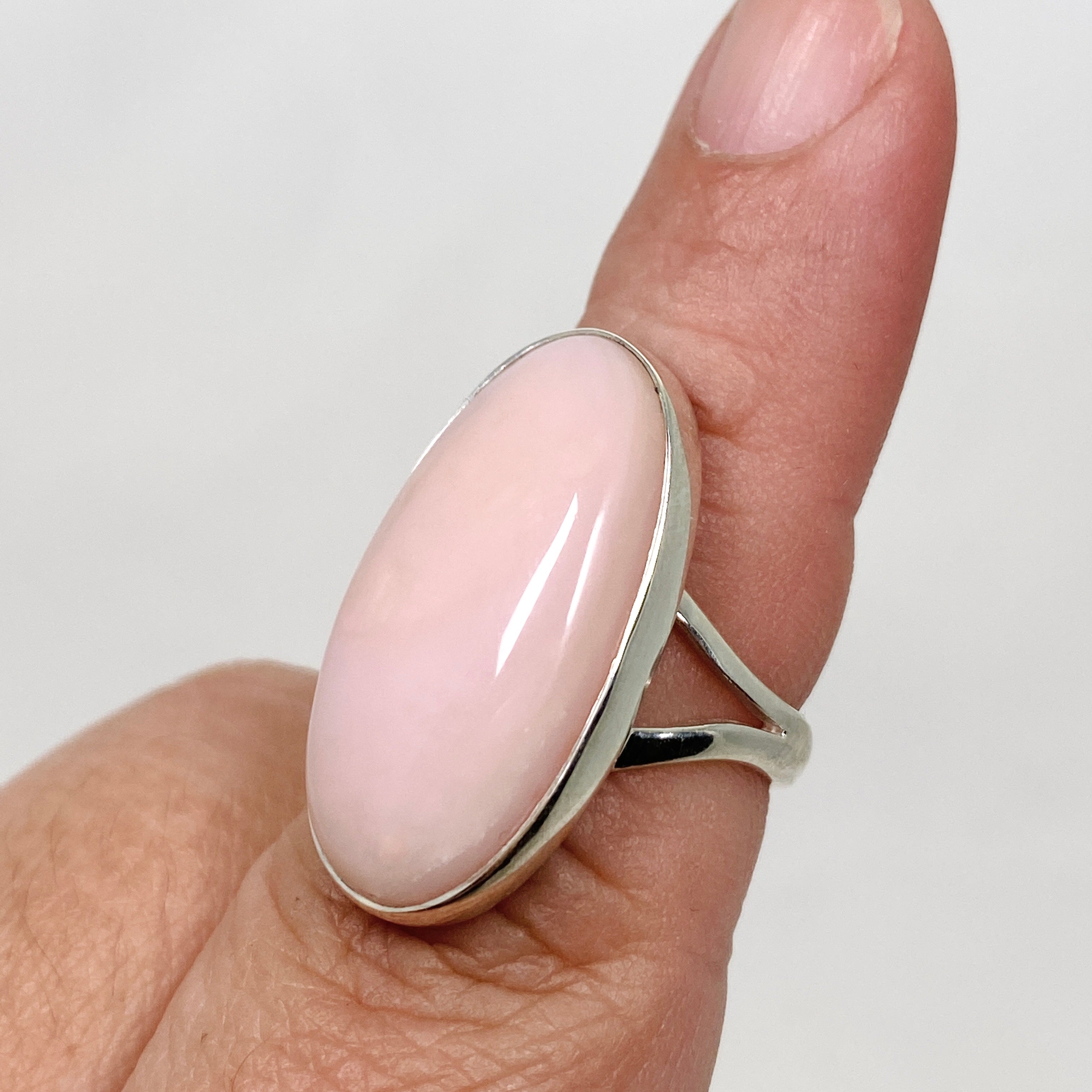 Pink Opal Oval Cabochon Split Band Ring Size 7 KRGJ3307 - Elegant Gemstone Jewelry for Women, Perfect for Weddings, Parties & Everyday Wear