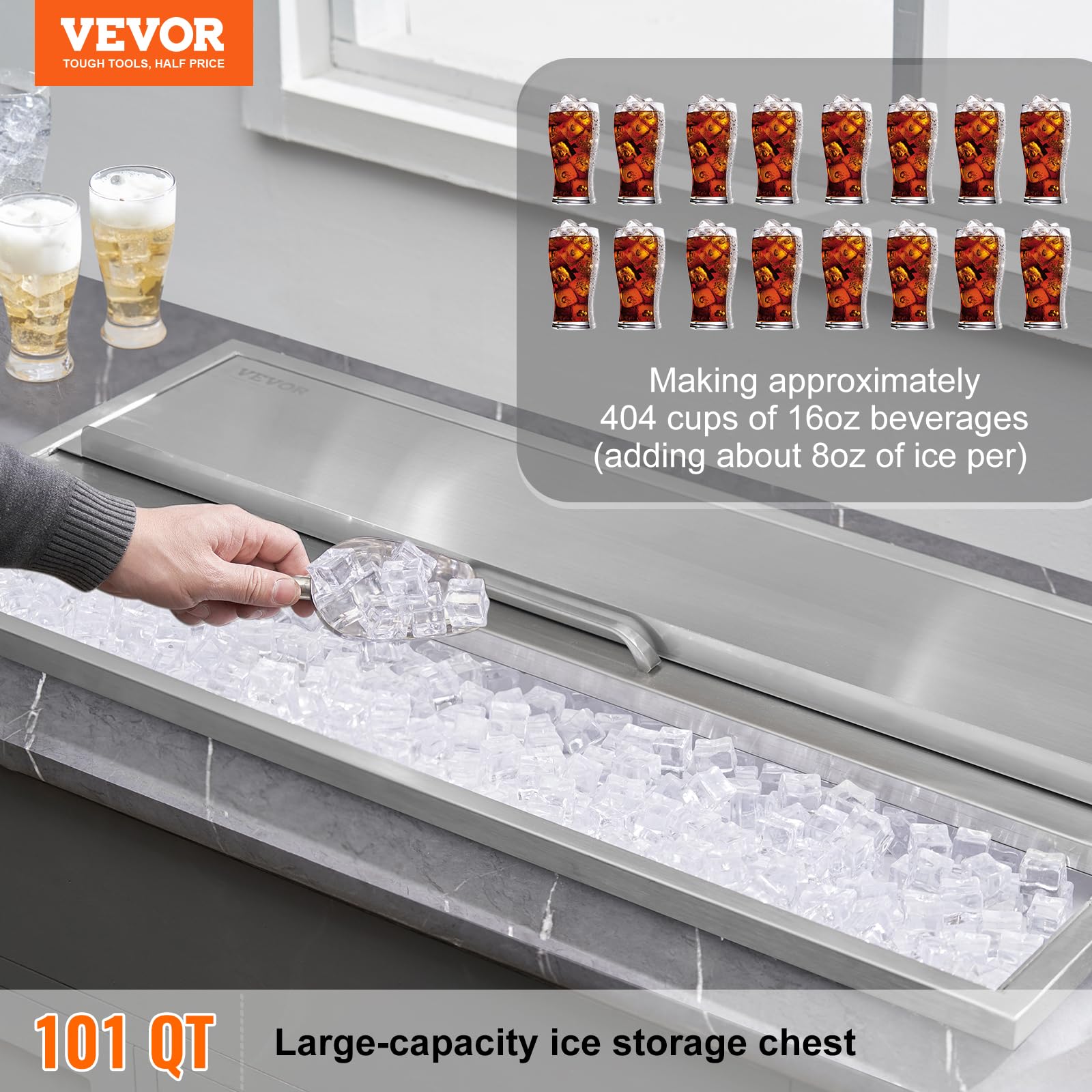 VEVOR 40.9 qt Stainless Steel Drop-In Ice Chest Cooler - 36